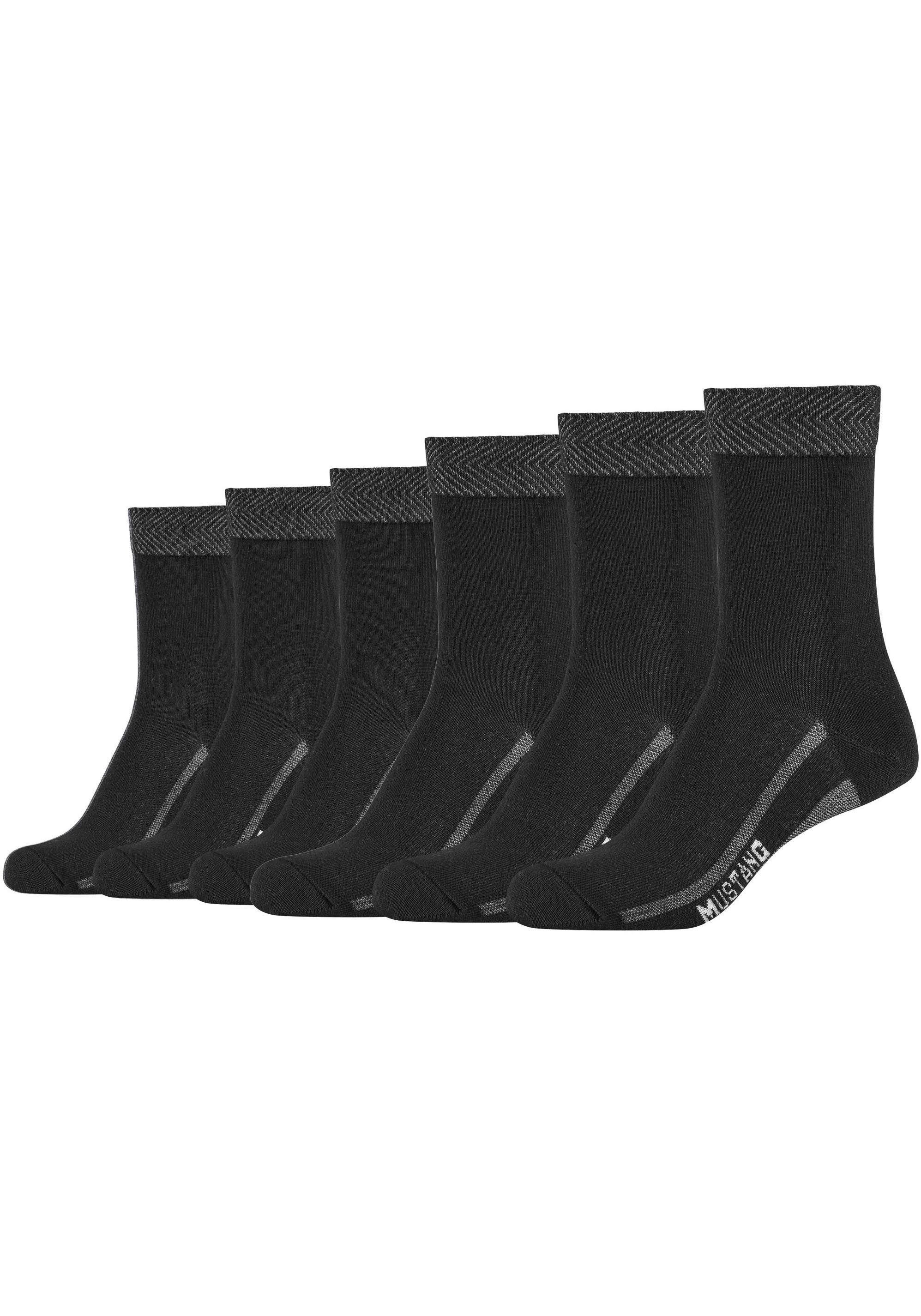 MUSTANG Zehenbereich schwarz und (Packung, Socken 6-Paar) Fersen- Verstärktem
