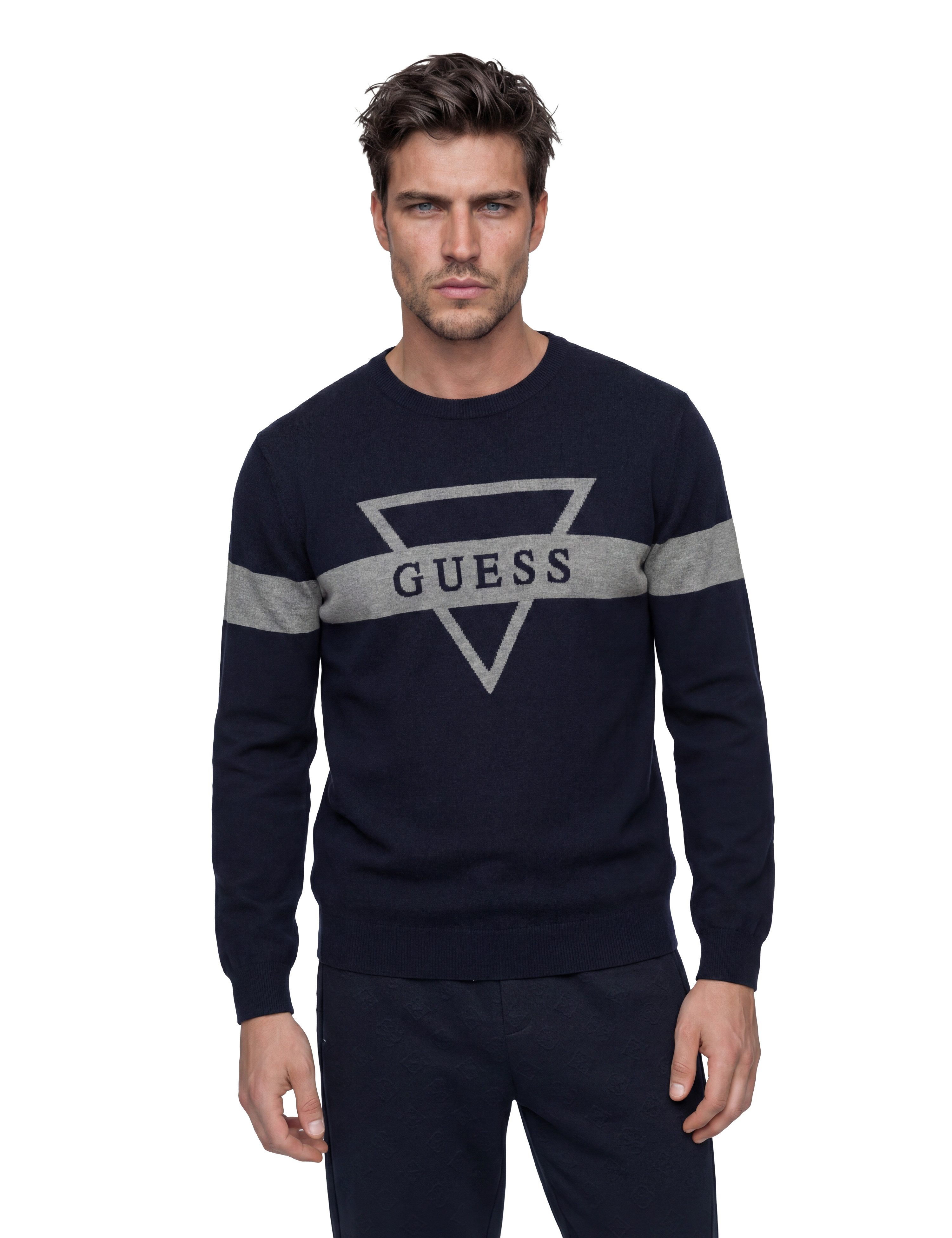 Guess Strickpullover mit Seide und Wolle, Regular Fit, Jacquard-Logo