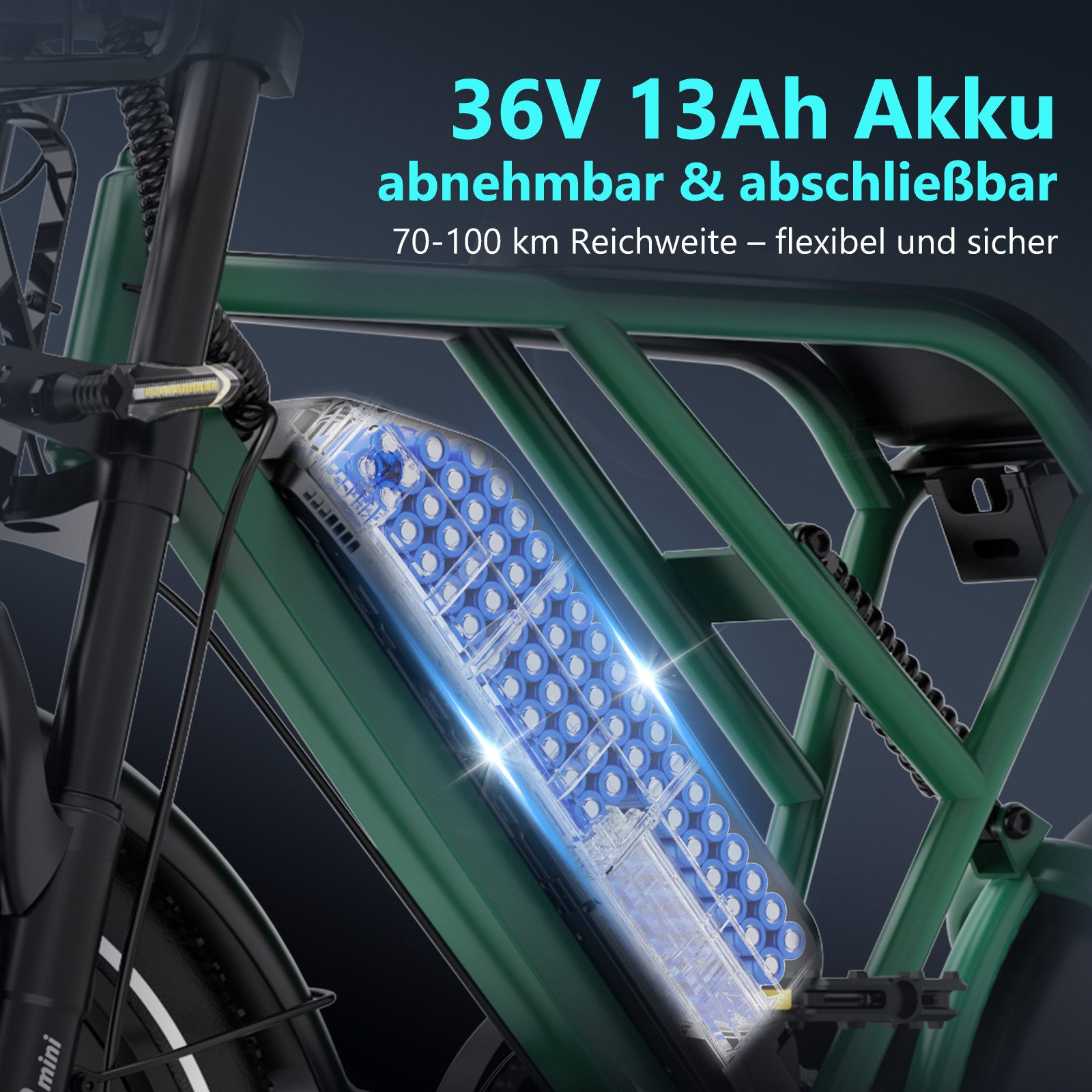 RCB E-Bike Pedelec G19 mini Elektrofahrrad,16x4,0Zoll,Richweite 70-100KM,36V 13Ah,APP&NFC, 7 Gang, Heckmotor, 468 Wh, 630W Spitzenleistung, Drehmomentsensor, bi – Bild 4 von 5