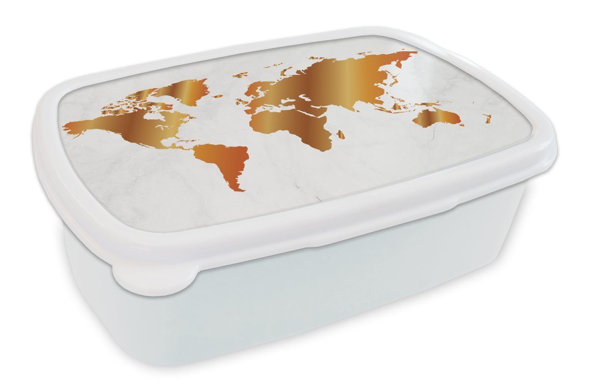 Gold, Kunststoff, weiß (2-tlg), MuchoWow Erwachsene, - für Brotbox - Marmor Brotdose, Kinder und Weltkarte Lunchbox Jungs Mädchen und für