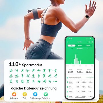 KALINCO mit Bildschirm teilen, Fitnesstracker mit Blutdruckmessung Smartwatch (1,69 Zoll, Android iOS), Sportuhr 110+Sportmodi IP67 Wasserdicht Schrittzähler für Damen Herren