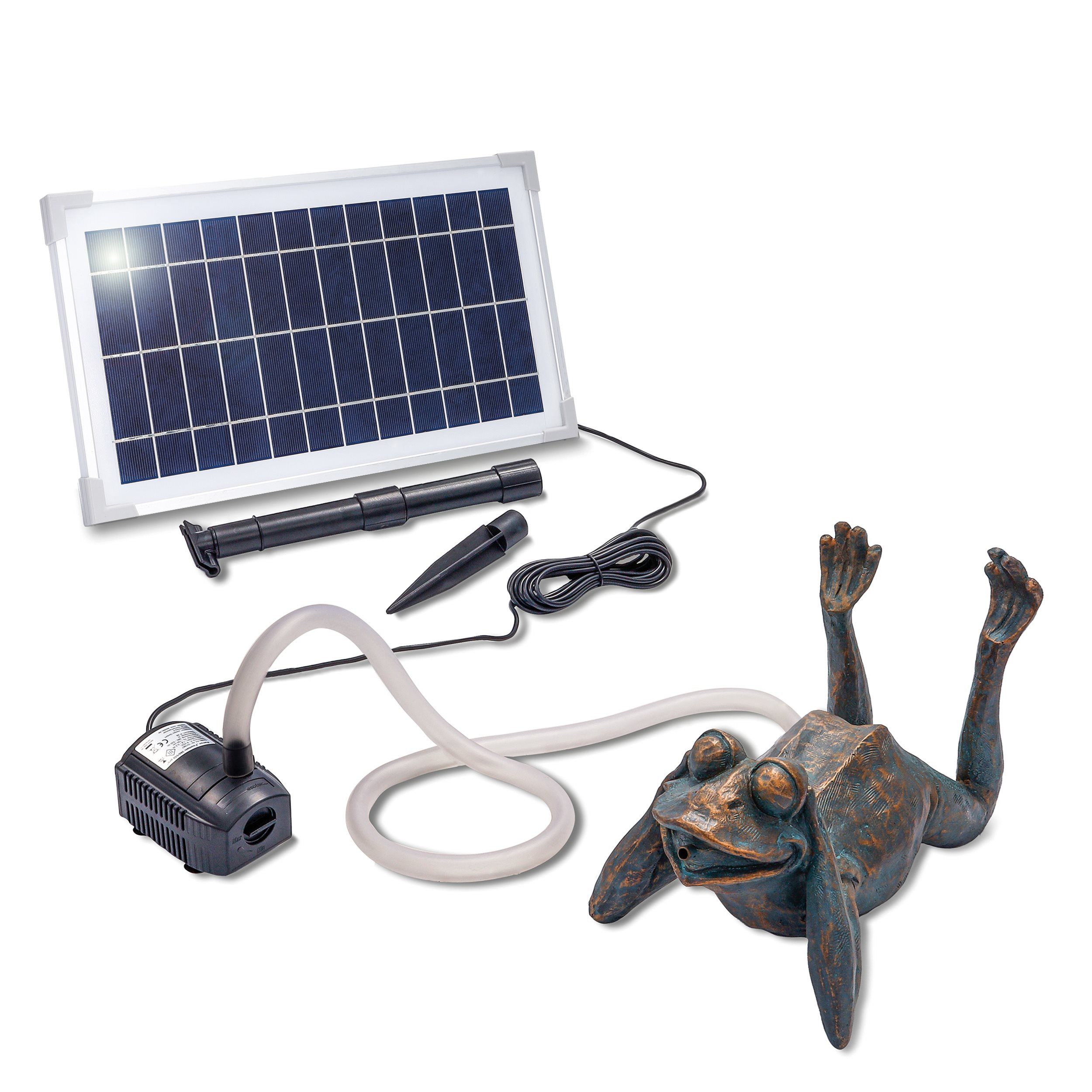 esotec Wasserspeier Solar Komplettset Frosch liegend H=24cm, Pumpe 380l/h Modul 8Wp 101650 (Komplettset)