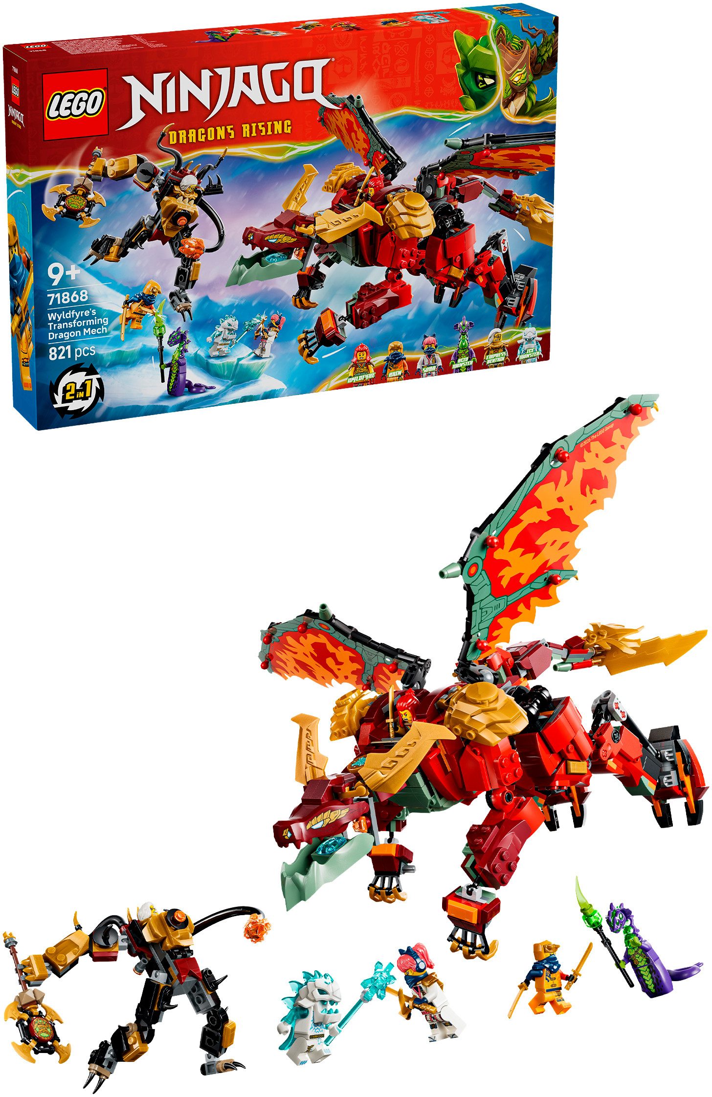 LEGO® Wyldfyres Drachenmech (71868), LEGO Ninjago Konstruktionsspielsteine, (821 St), Made in Europe