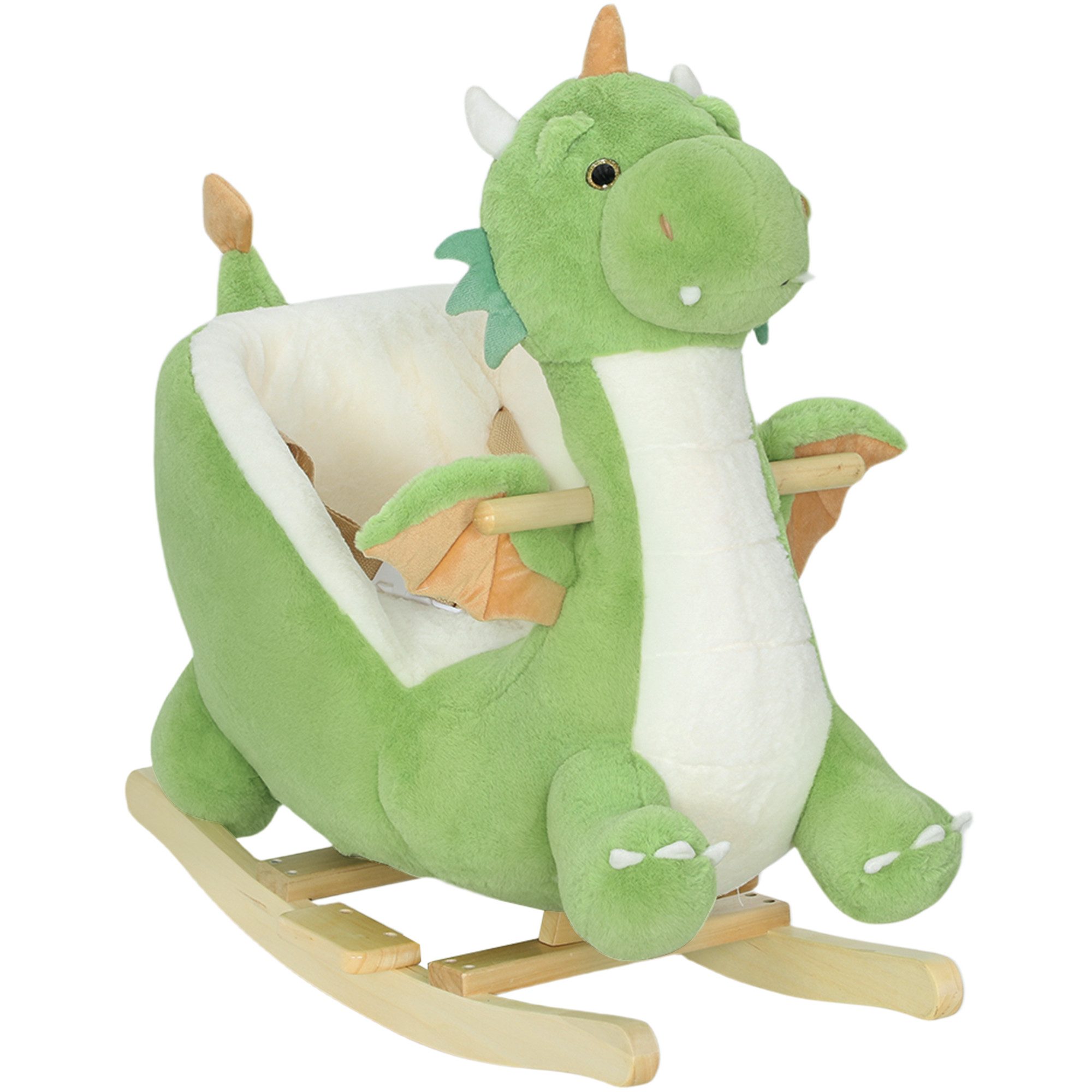 AIYAPLAY Schaukeltier Dinosaurier-Schaukel, interaktive Tiergeräusche, Holzrahmen, Plüsch, (1 tlg), für Kinder 1,5-3 Jahre, max. 25 kg, Grün