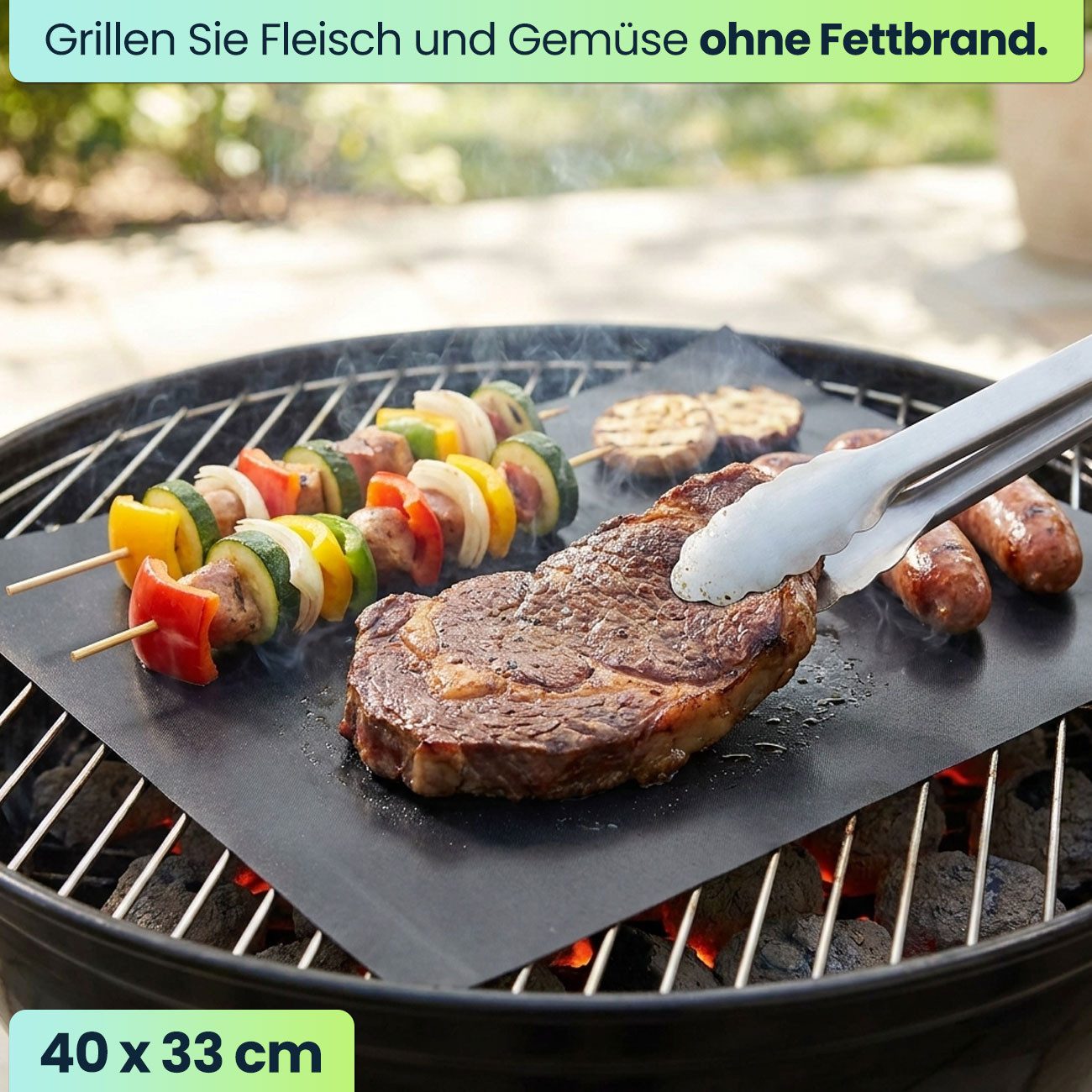 Casativo Grillplatte Bratmatte aus Glasfaser-Material, Antihaft BBQ-Grillmatte (3-St), für Gasgrill, Holzkohlegrill, Elektrogrill, lebensmittelkonform – Bild 3 von 5