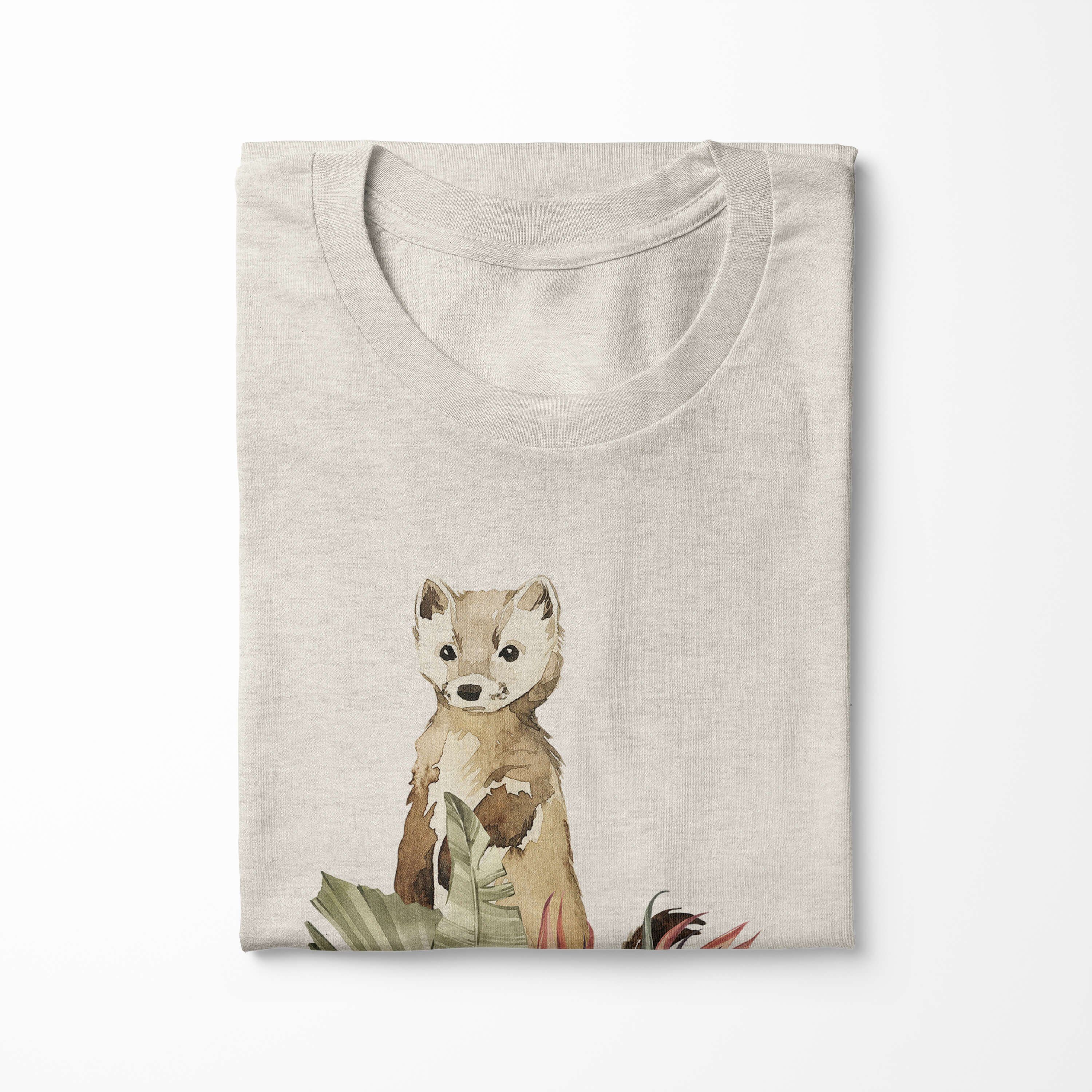 gekämmte Sinus Bio-Baumwolle (1-tlg) Shirt Blumen Nachhaltig T-Shirt Ökomode Aquarell Herren Motiv Wiesel T-Shirt au 100% Art