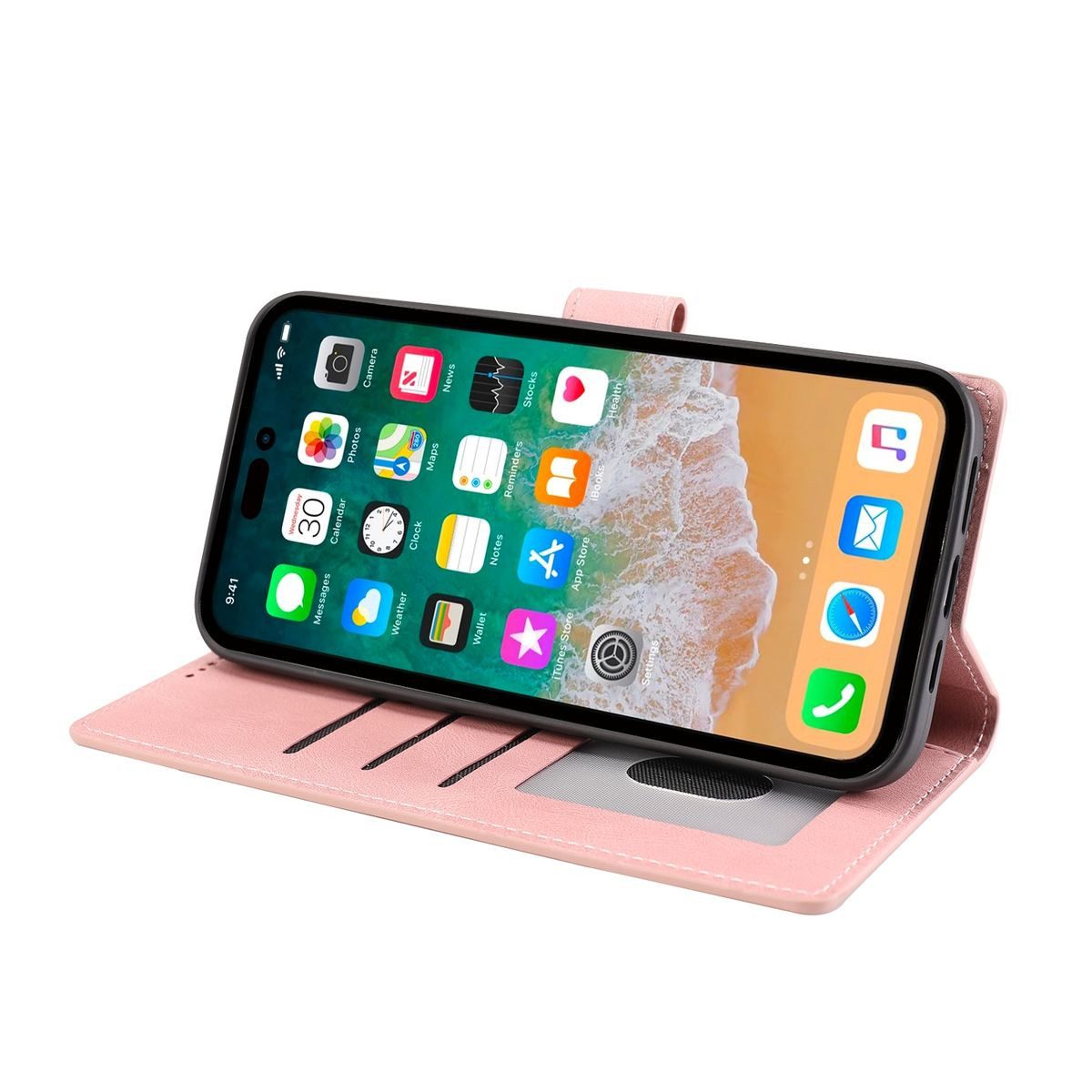 König Design Handyhülle Apple iPhone 14 Pro, Schutzhülle Schutztasche Case Cover Etuis Wallet Klapptasche Bookstyle