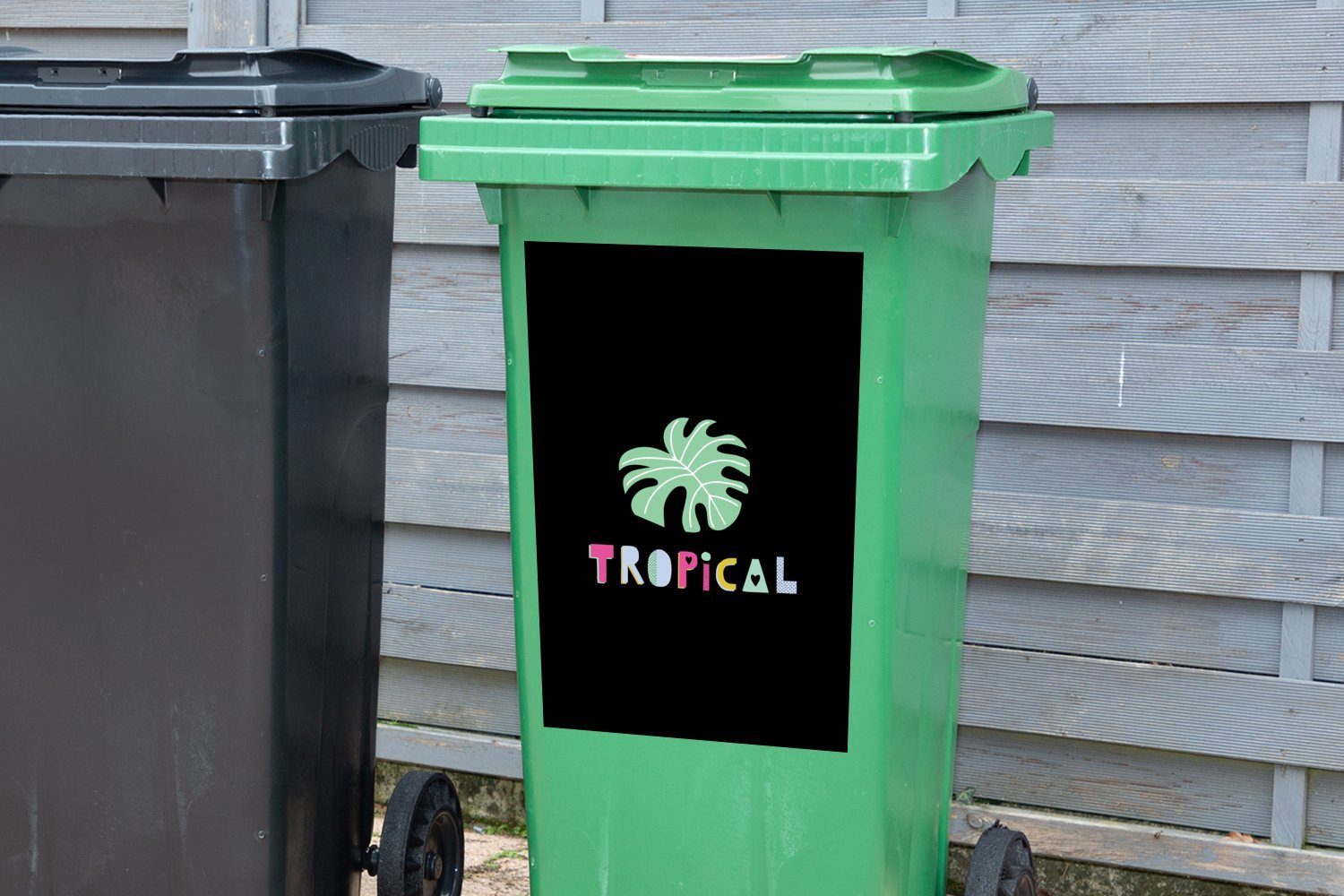 - Sommer Mülleimer-aufkleber, St), Tropical Schwarz Mülltonne, Abfalbehälter MuchoWow Wandsticker - Container, Sticker, (1