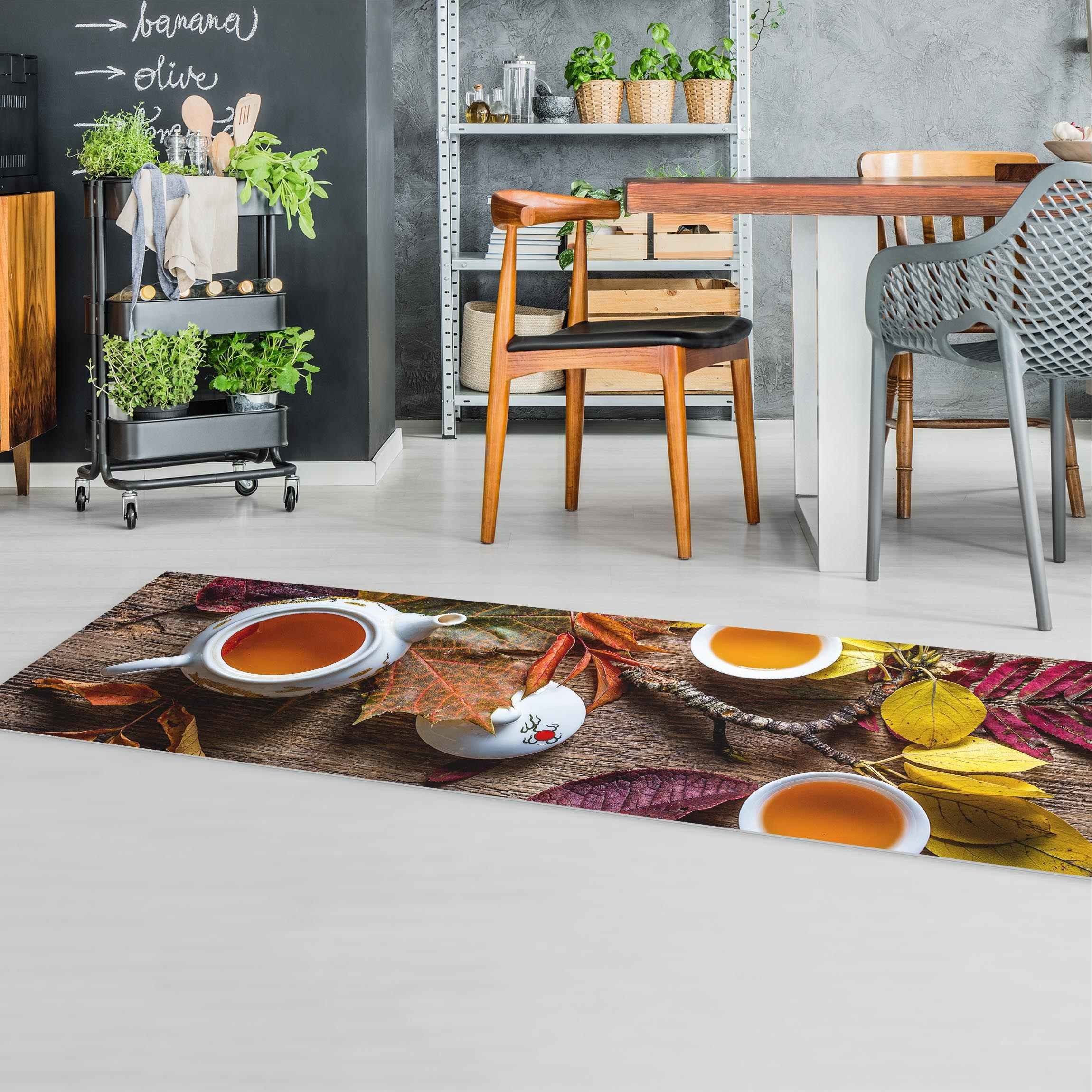 Bilderdepot24 Teppich Teppich Vinyl Küchenmatte Küche Tee lang modern funktional, Läufer - orange glatt, nass wischbar (Spritzer, Tierhaar) Saugroboter & Bodenheizung geeignet