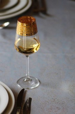 Casa Padrino Weinglas Luxus Barock Weißweinglas 6er Set Gold Ø 8 x H. 21,5 cm - Handgefertigte und handgravierte Weingläser - Hotel & Restaurant Accessoires - Luxus Qualität