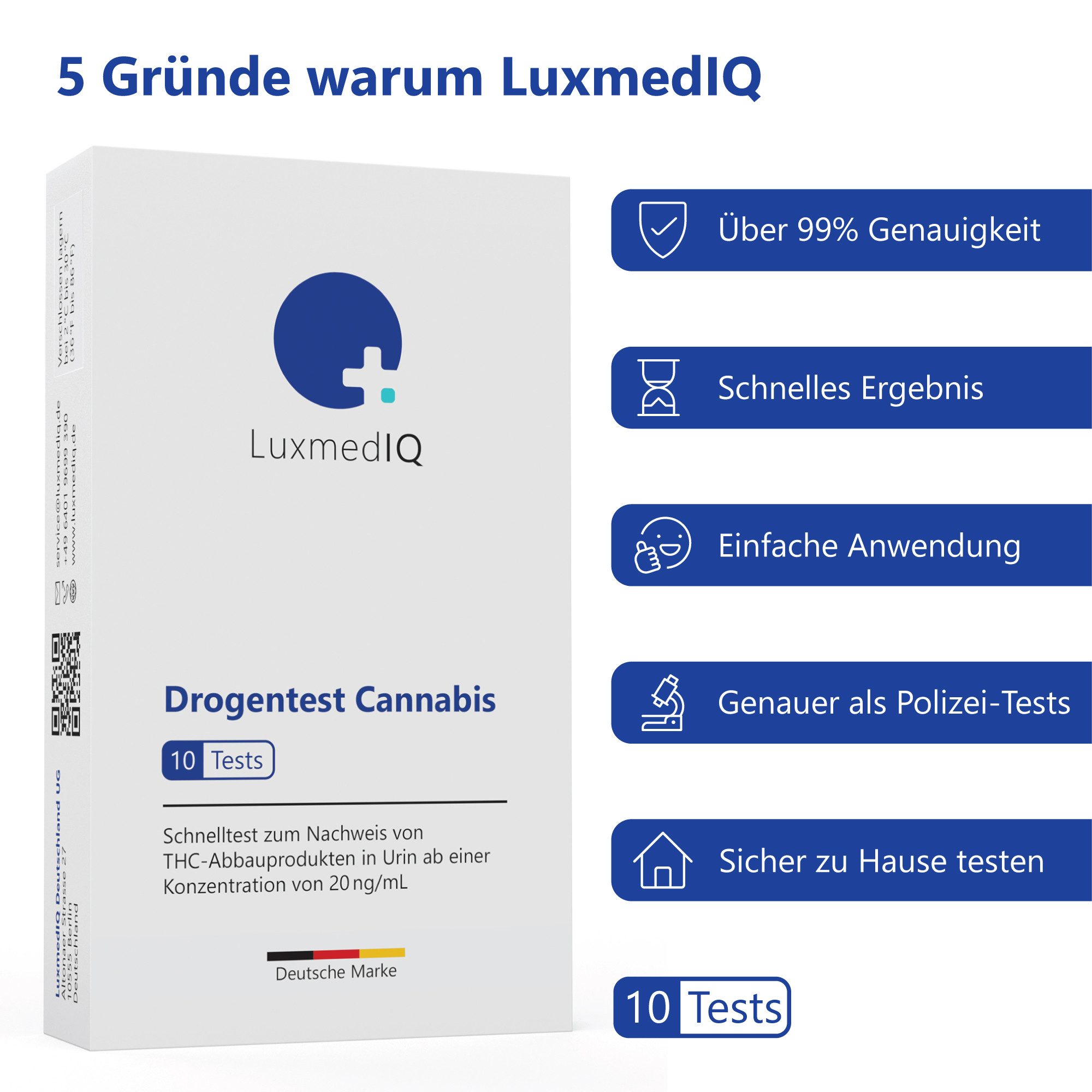 LuxmedIQ Drogen-Schnelltest Cannabis - Urin Drogentest THC Marihuana - Cut-off 20 ng/mL, 10-tlg.