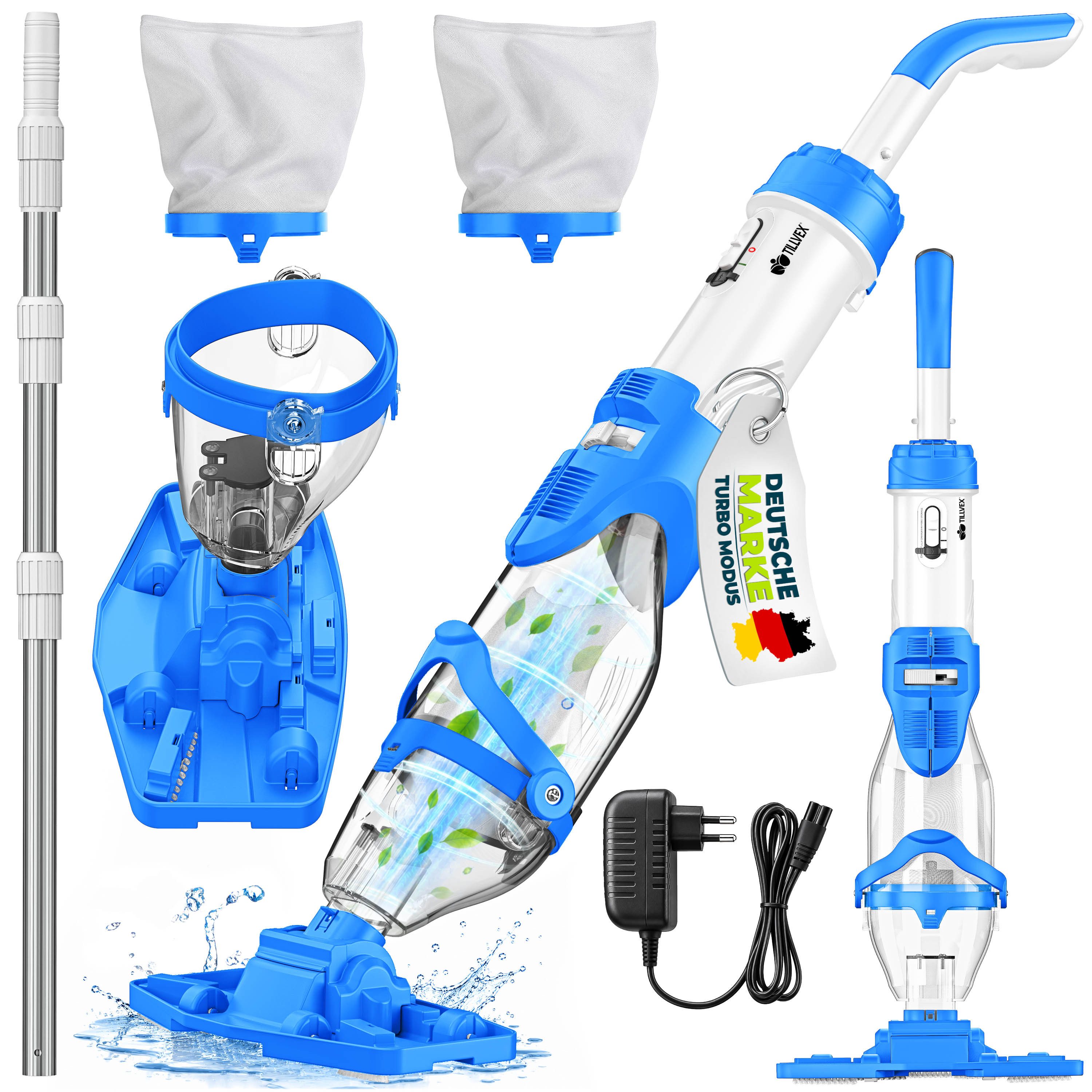 tillvex Poolbodensauger tillvex® Poolsauger Handsauger Bodensauger Reinigungsset Akku Poolrein, (Set)