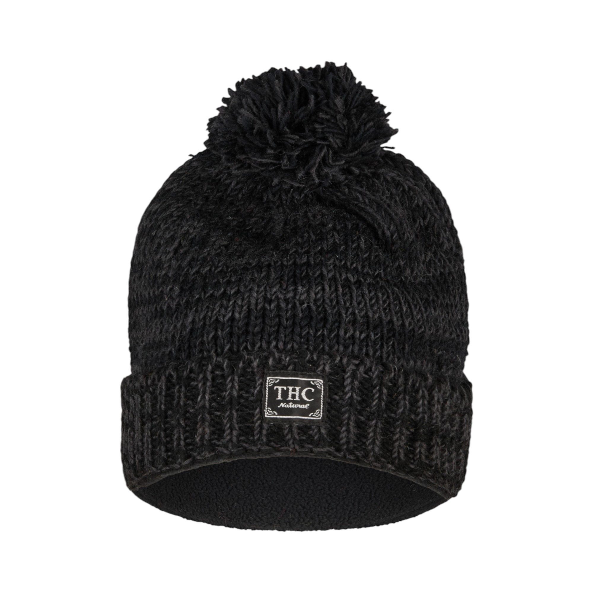 THC Natural Line Strickmütze THC Schafwoll Pudelmütze 809 anthrazit (1 Stück, 1-St., 1 Stück) gerippter Umschlag