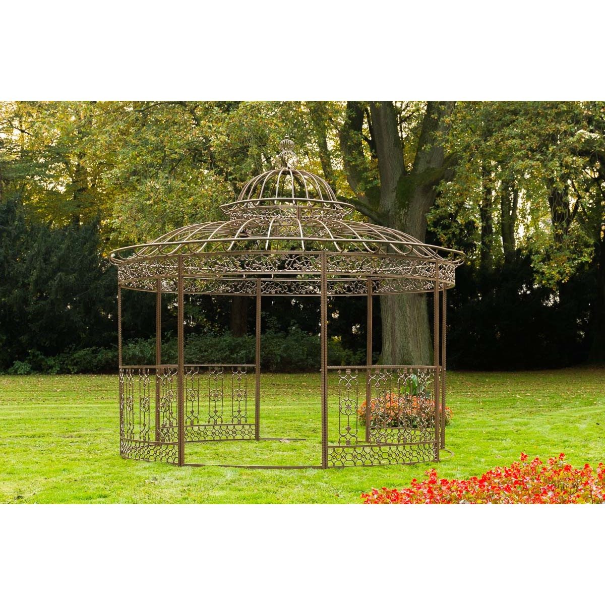 CLP Pavillon Gartenlaube Rankpavillon Rosenpavillon, (Spar-Set, Ø 350 x 350 cm robust), Rosenranken-Dekor, Eisen, Antik-Patina, Ø 350 cm