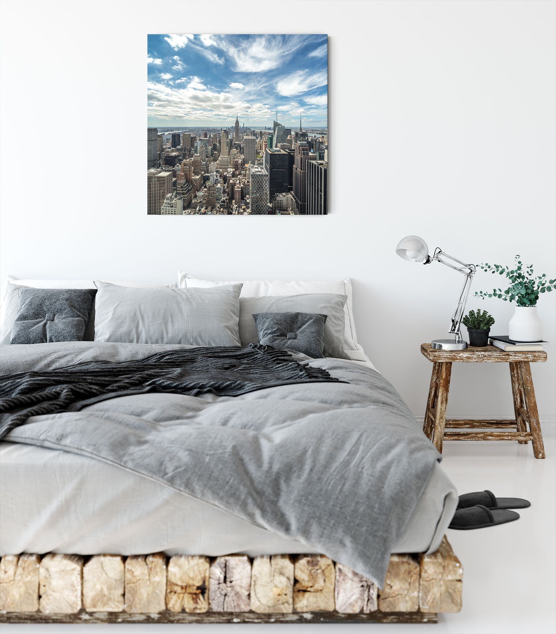 fertig Skyline Skyline, Pixxprint Zackenaufhänger (1 inkl. New York York St), Leinwandbild New bespannt, Leinwandbild