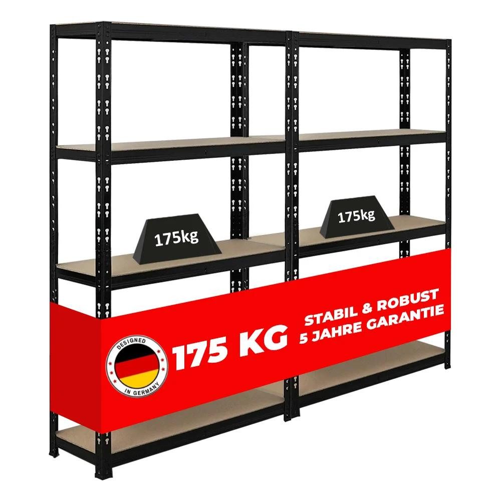 PROREGAL® Schwerlastregal MegaDeal 2 Stück APOLLO 150x90x30cm Fachlast 175kg Schwarz, 2-tlg.