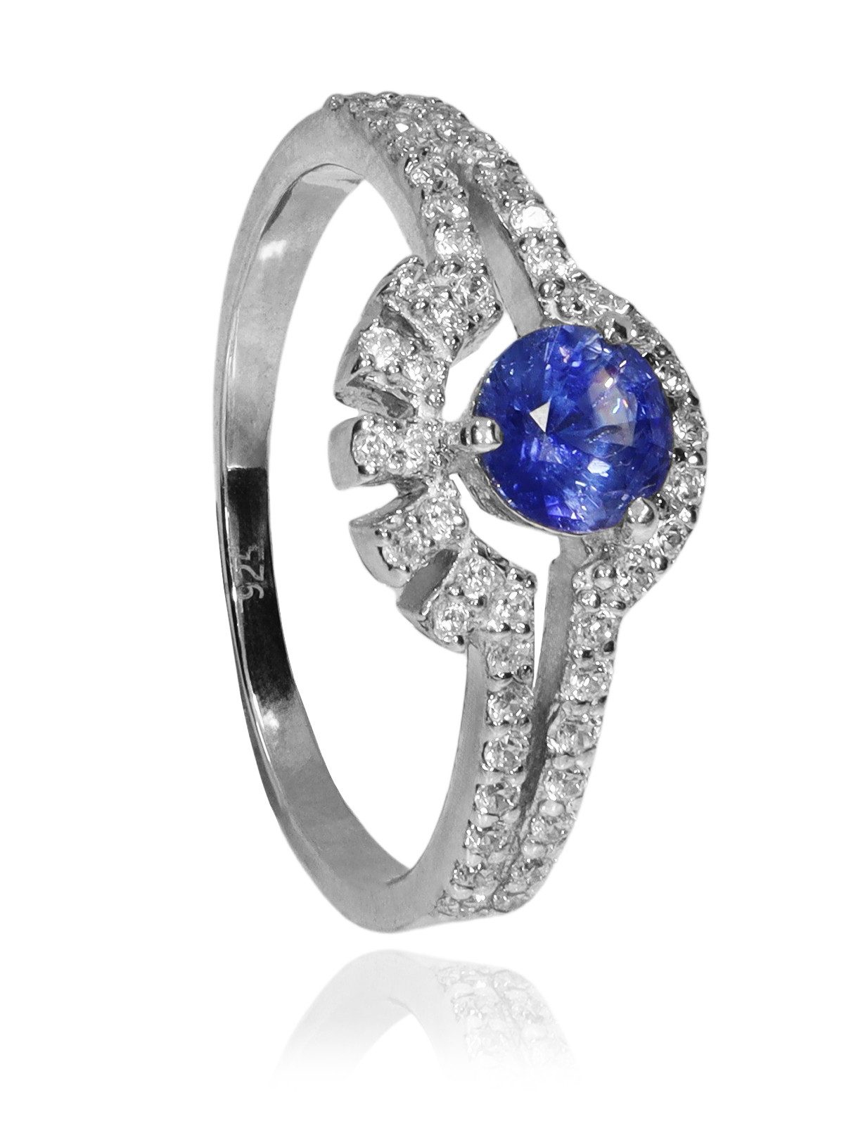 StoneTrip Silberring Ring Saphir aus Sri Lanka mit Swarovski Steinen, Unikat