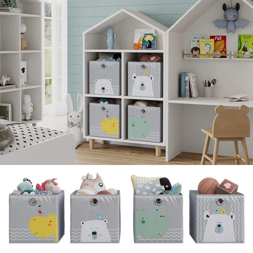 Vicco Faltbox, Grau, 30 x 30 cm (Motiv Bär & Nilpferd) (2 St)