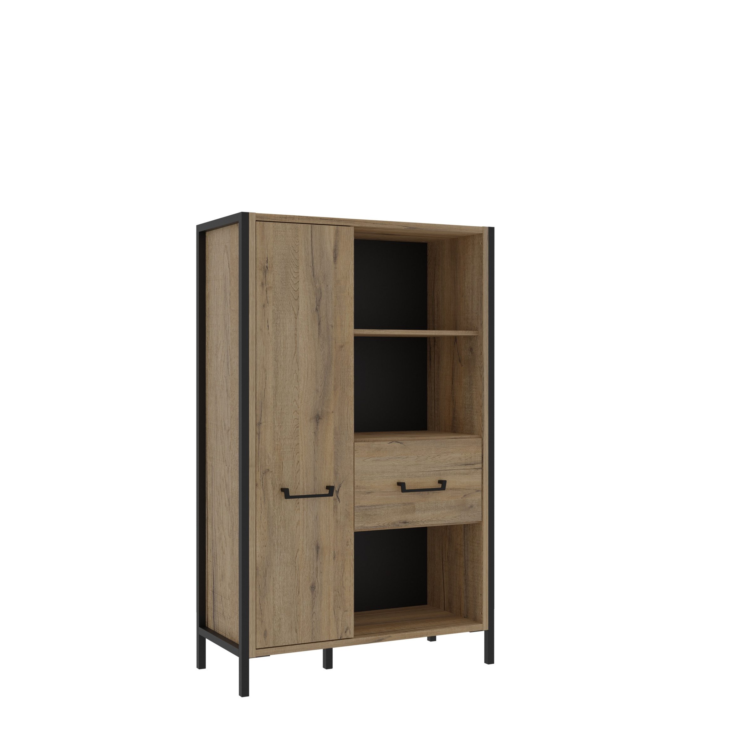 freiraum Highboard ORIENTAL TREE, 3 Fächer, Bartex Eiche Dekor / Schwarz - 94,1x151,5x41,5cm (BxHxT)