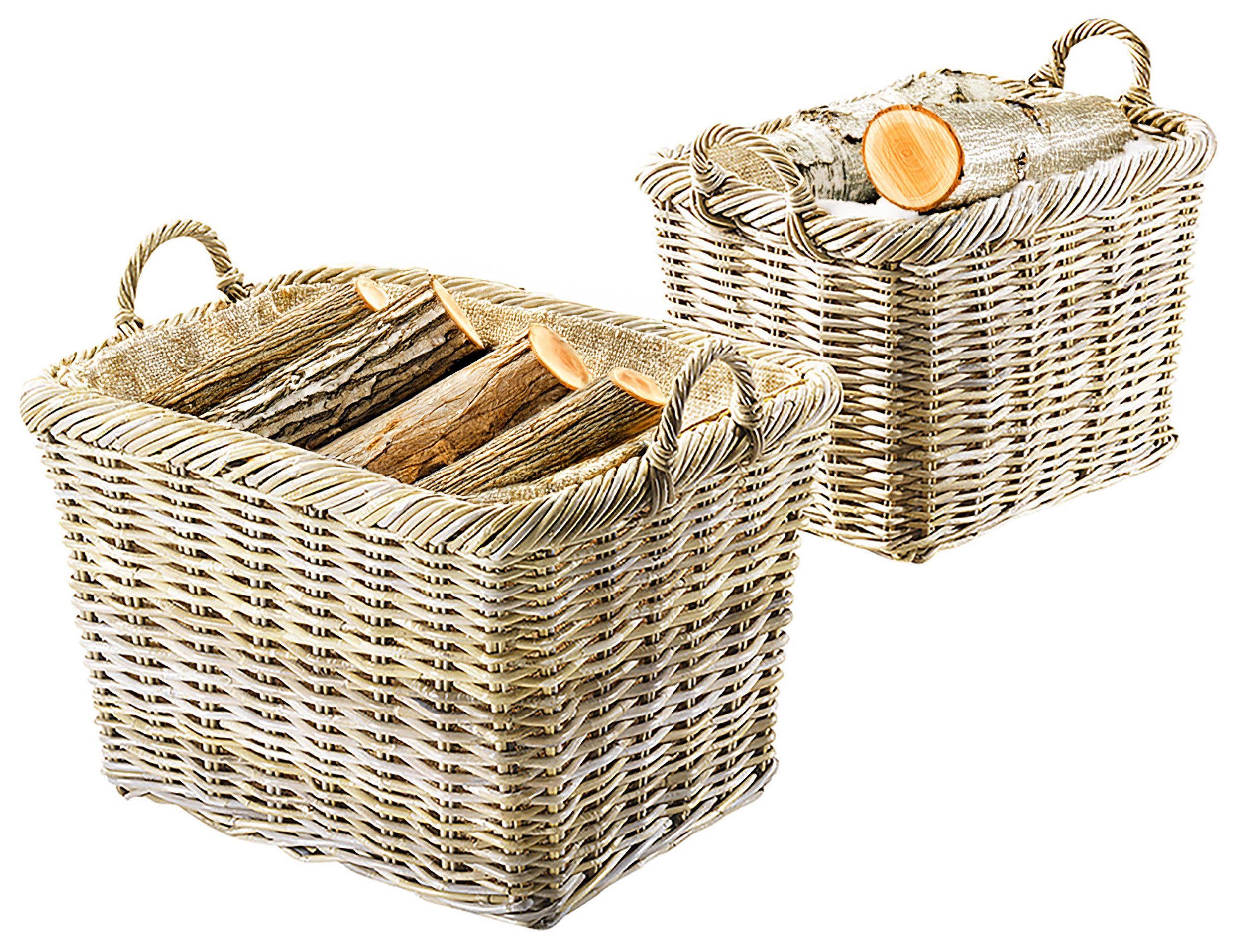 Kobolo Kaminholzkorb Holzkorb aus Rattan in grau im 2er Set