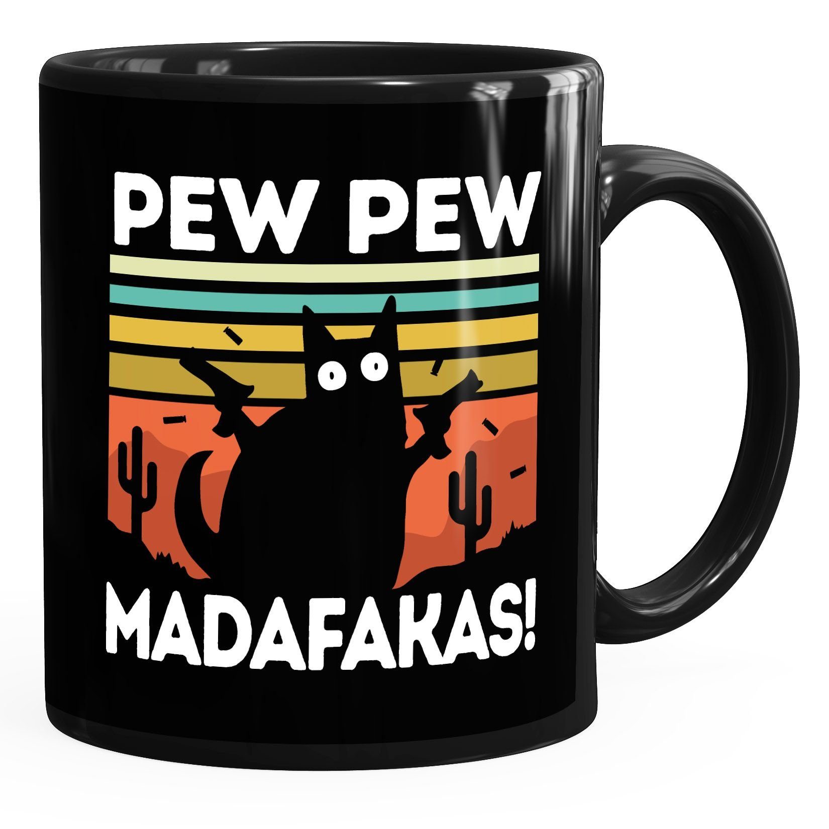 MoonWorks Tasse Kaffee-Tasse mit Spruch Pew Pew Madafakas! schwarze Katze Spruch Meme, Keramik