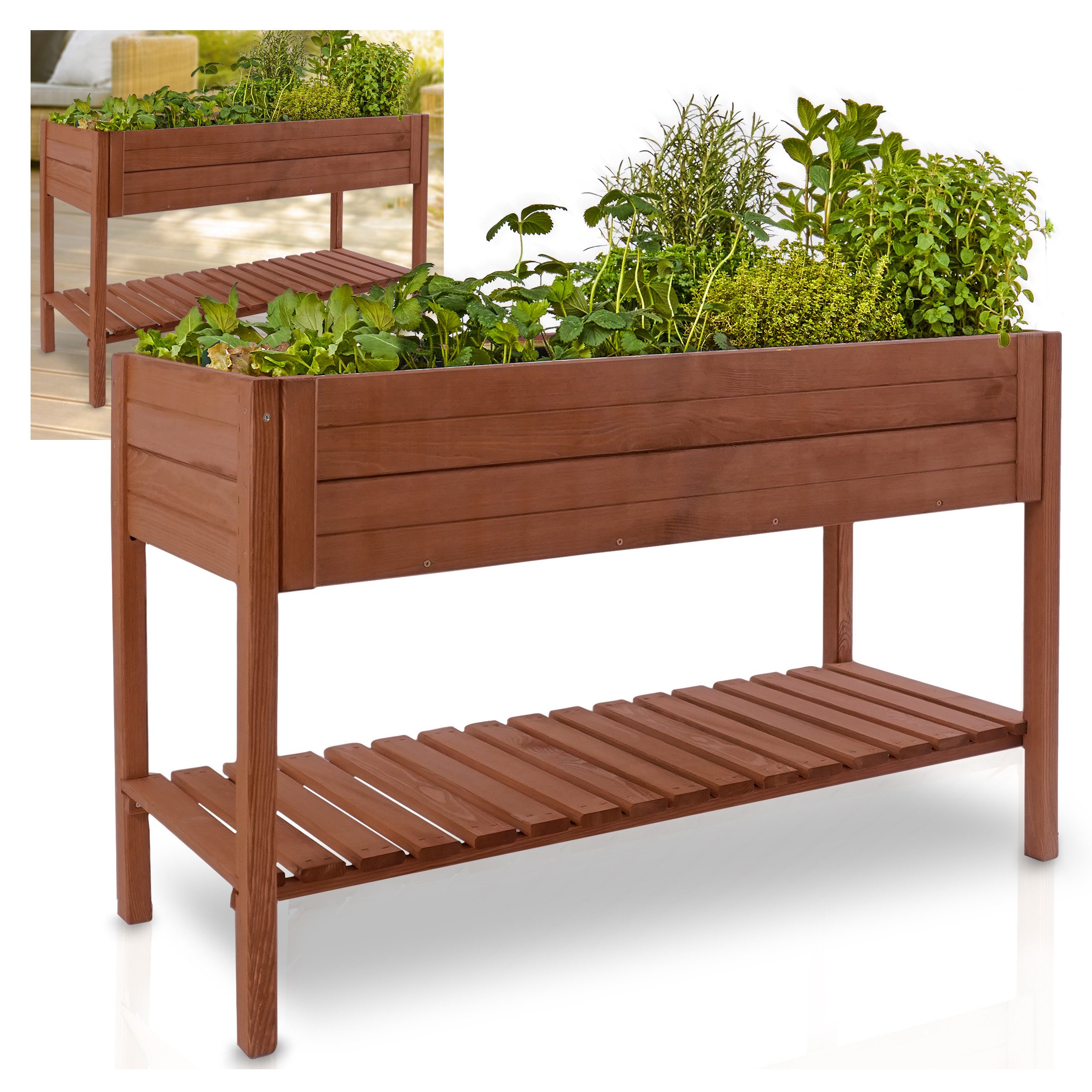 Onbest Hochbeet Holz mit Ablage und Innenvlies, 120x80x53cm (BxHxT), wetterfest, made in Europe