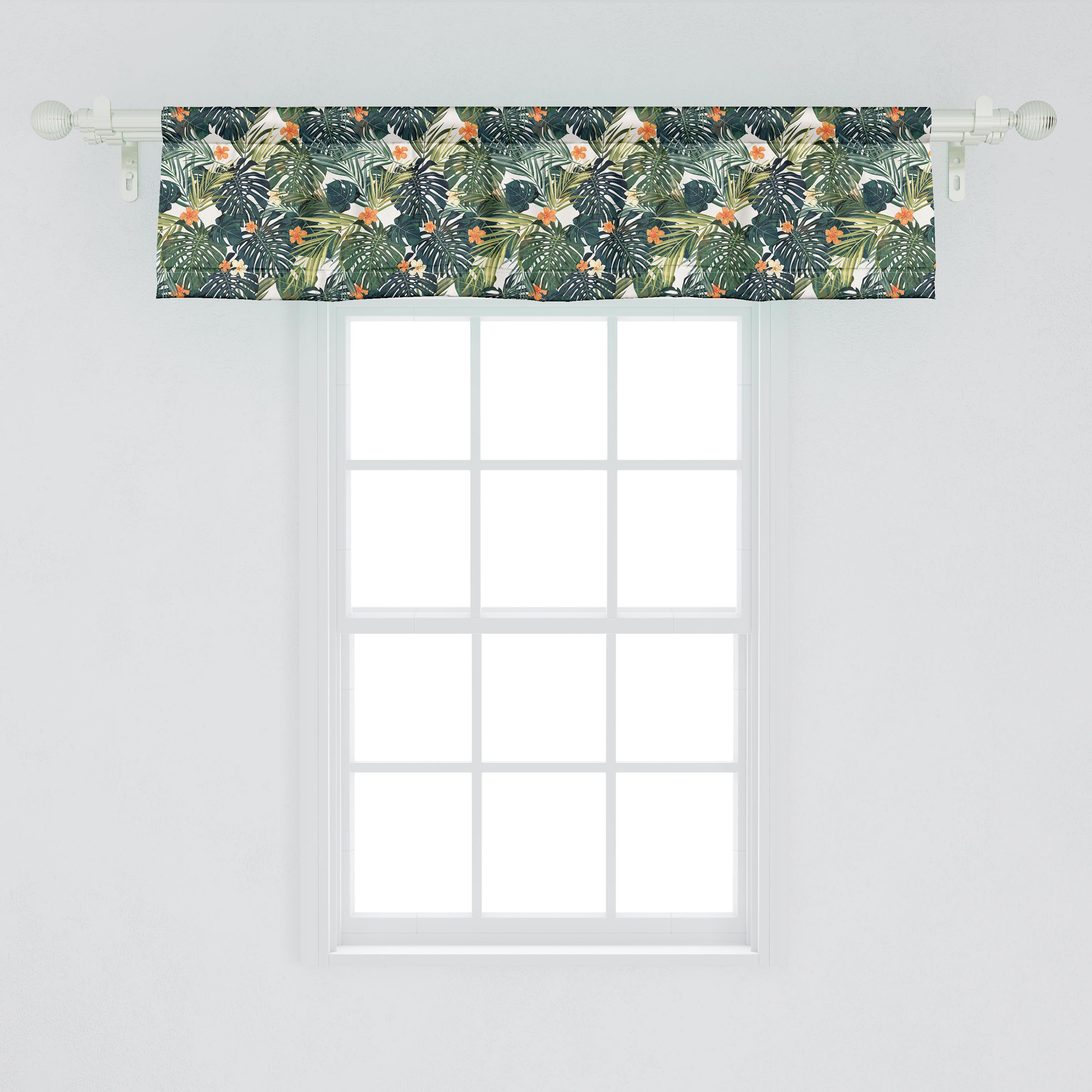 Scheibengardine Vorhang Volant für Schlafzimmer mit Microfaser, Dekor Stangentasche, Botanic Küche Tropic Blätter Abakuhaus, Blumen