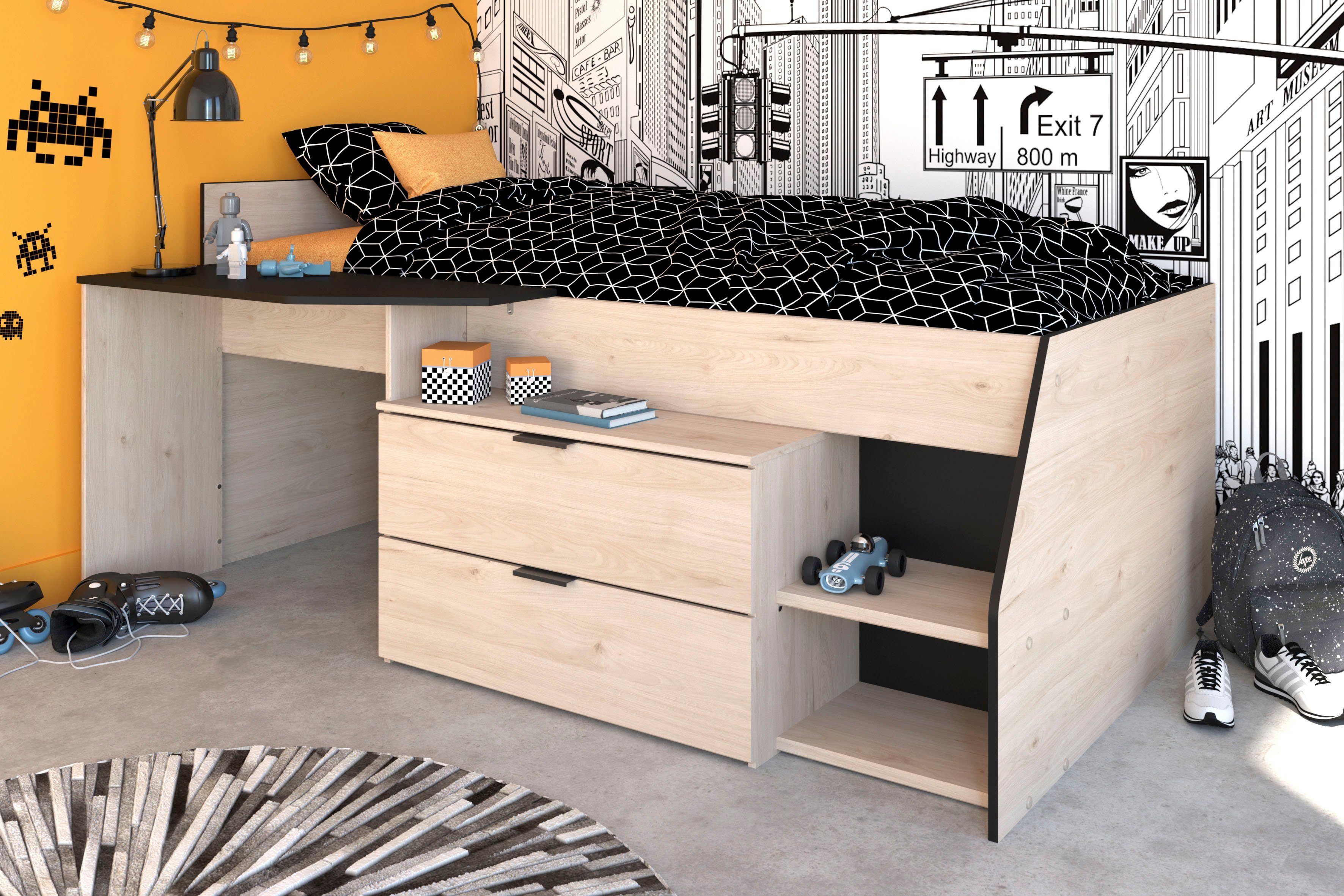 Parisot Hochbett Milky mit kleiner Arbeitsfläche und kleiner Kommode, extra Stauraum – Bild 3 von 5