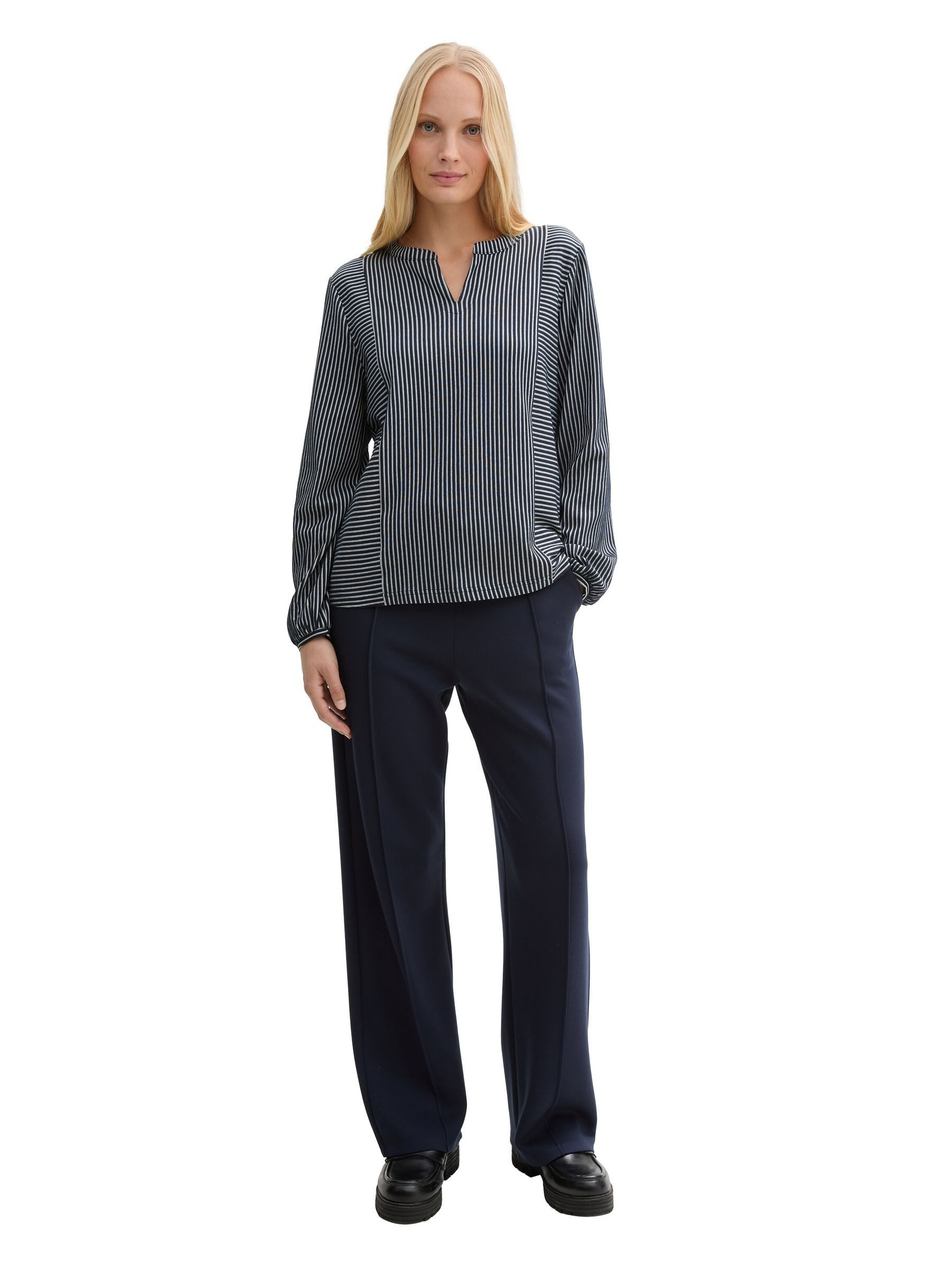TOM TAILOR Blusenshirt Langärmlige mit V-Ausschnitt und feinen Streifen Bluse mit Streifenmuster