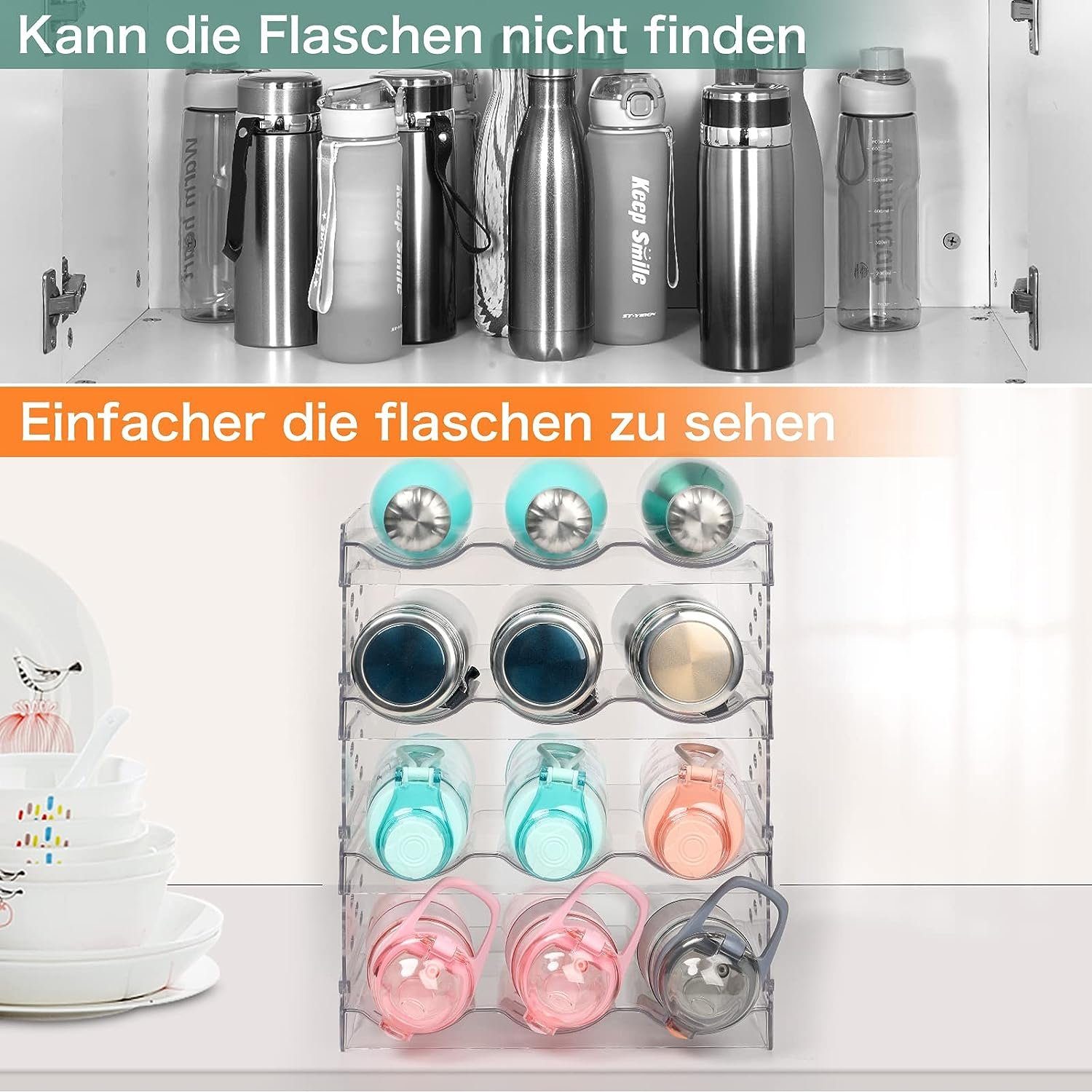 white Flaschenregal autolock Kühlschrank, Stapelbar (4-tlg) 4pcs Weinregal, Küchenorganizer-Set Flaschenhalter