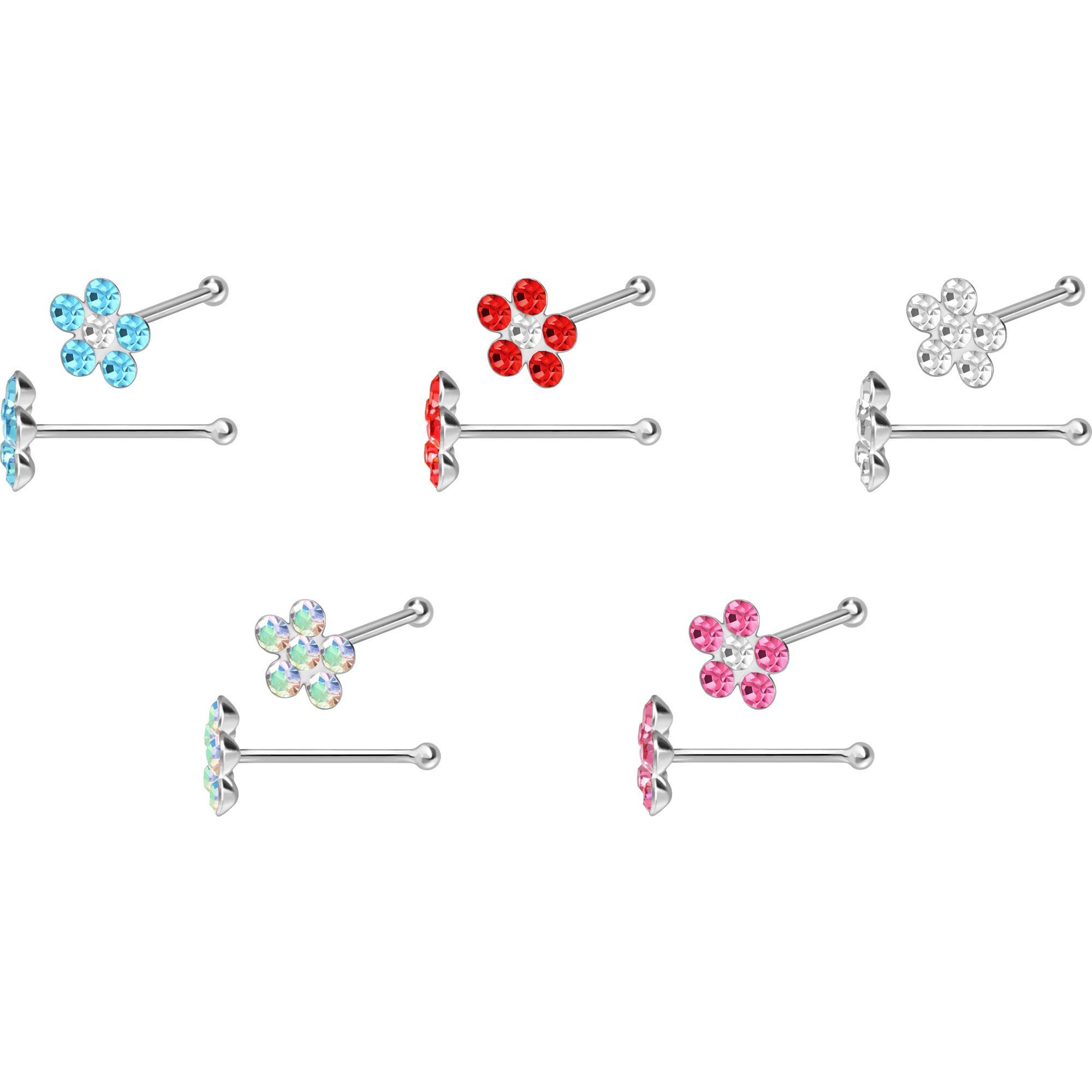 PIERCINGLINE Nasenpiercing 925er Silber Nasenstecker Pin KRISTALLBLUME (Nas günstig online kaufen