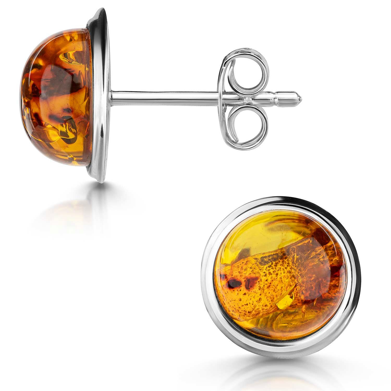 Materia Paar Ohrstecker Damen Silber Bernstein Orange Braun Ø10mm SO-501, 925 Sterling Silber – Bild 4 von 4
