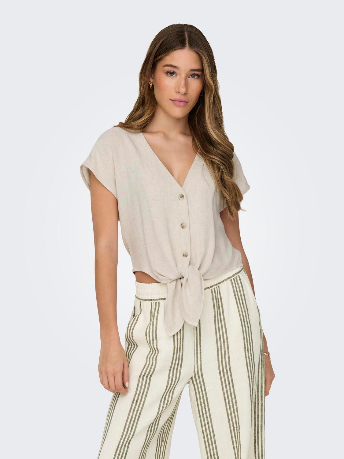 Kurzarmbluse ONLSIESTA SS KNOT LIN BL SHIRT PNT NOOS