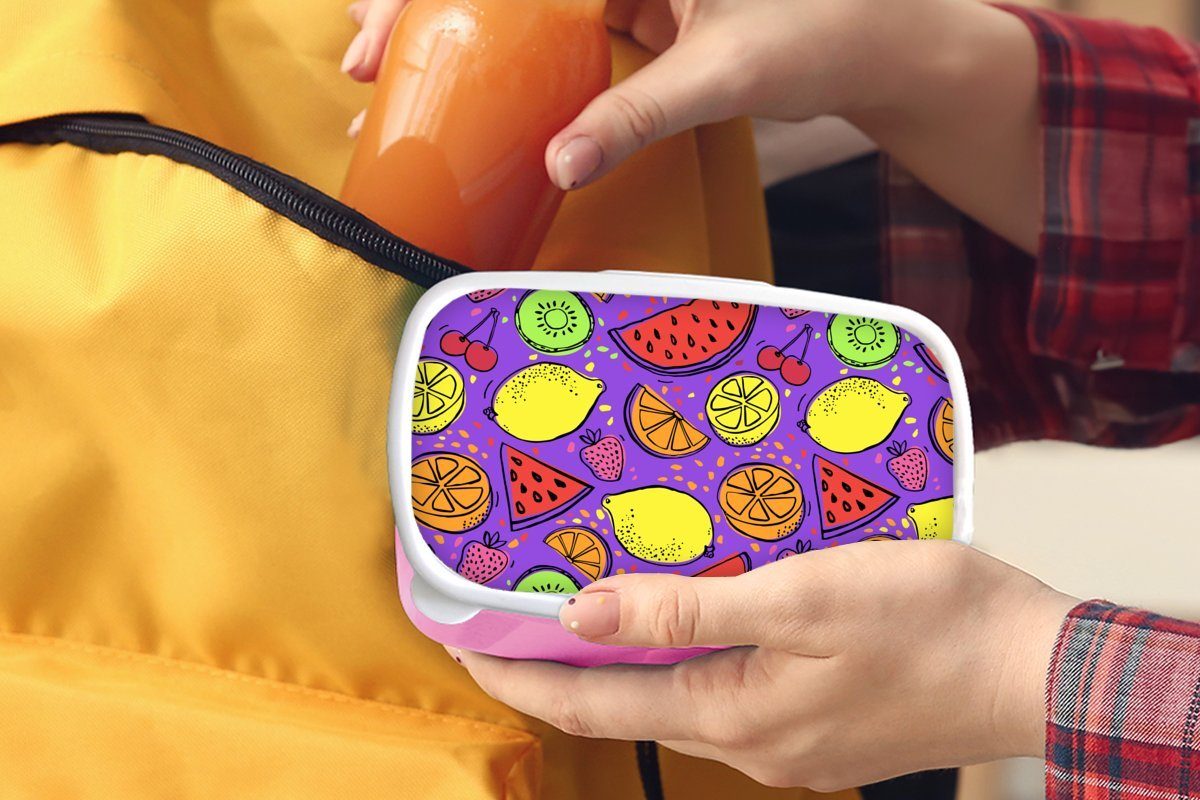 MuchoWow Lunchbox - Wassermelone Mädchen, Brotbox - Obst (2-tlg), für Kunststoff, Kunststoff Snackbox, Erwachsene, Brotdose Kinder, rosa Lila