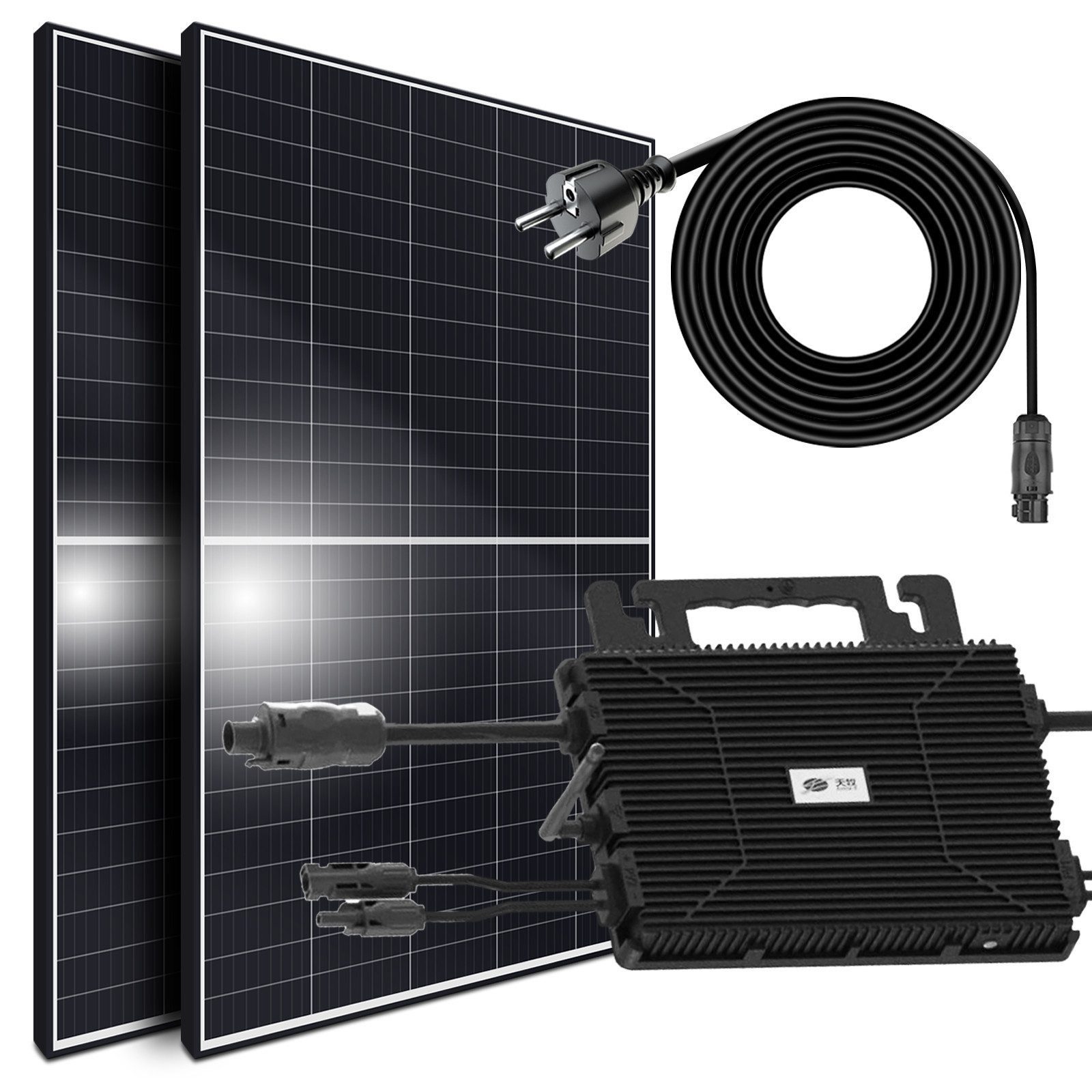 SUNNIVA Balkonkraftwerk 850W/800W komplett Steckdose, (Astro-Energy 800W Micro Wechselrichter - PV Solaranlage Komplettset - 2x 425W (850W) Solarmodule - inkl. 5m Kabel - Bluetooth, WIFI)