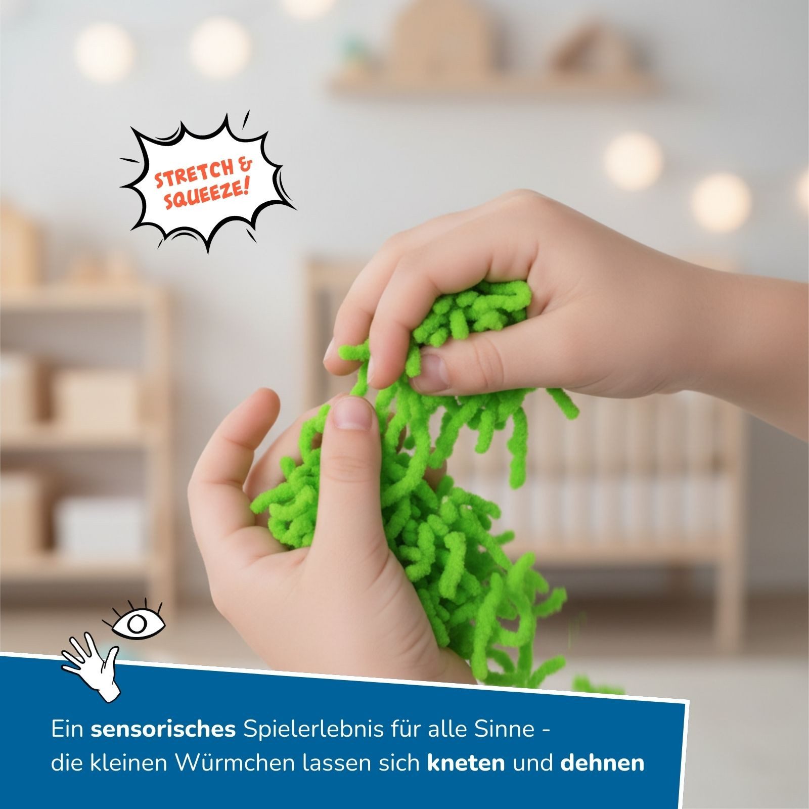 alldoro Fidget-Gadget Squishy Worms, 360g grüne Fidget-Würmchen, Sensorisches Anti-Stress Spielzeug mit coolem Zappel-Effekt zum Kneten