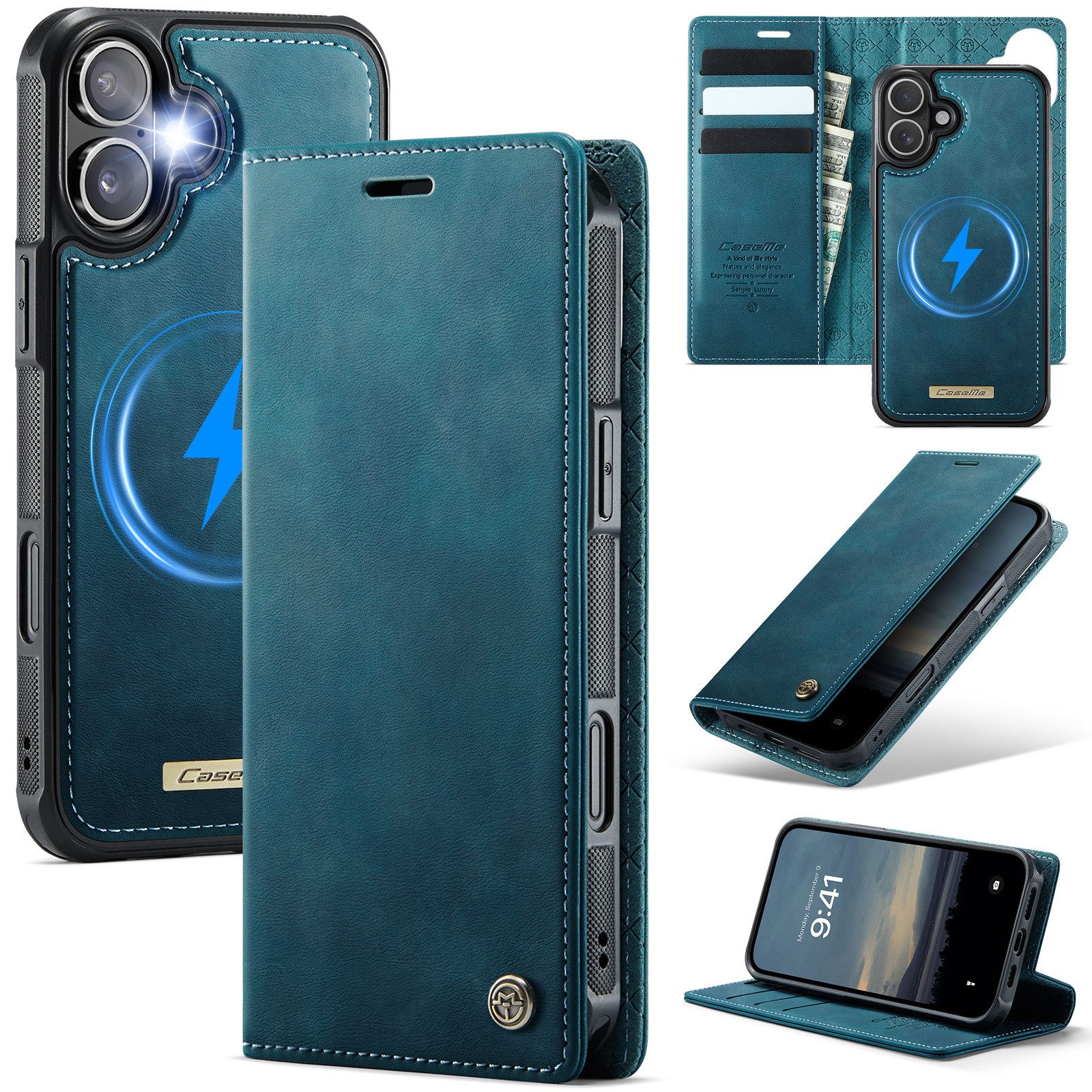 Mycotech Handyhülle Premium 2in1 Klapphülle mit abnehmbarem Magnet Case MagSafe Für iPhone 16, Türkis