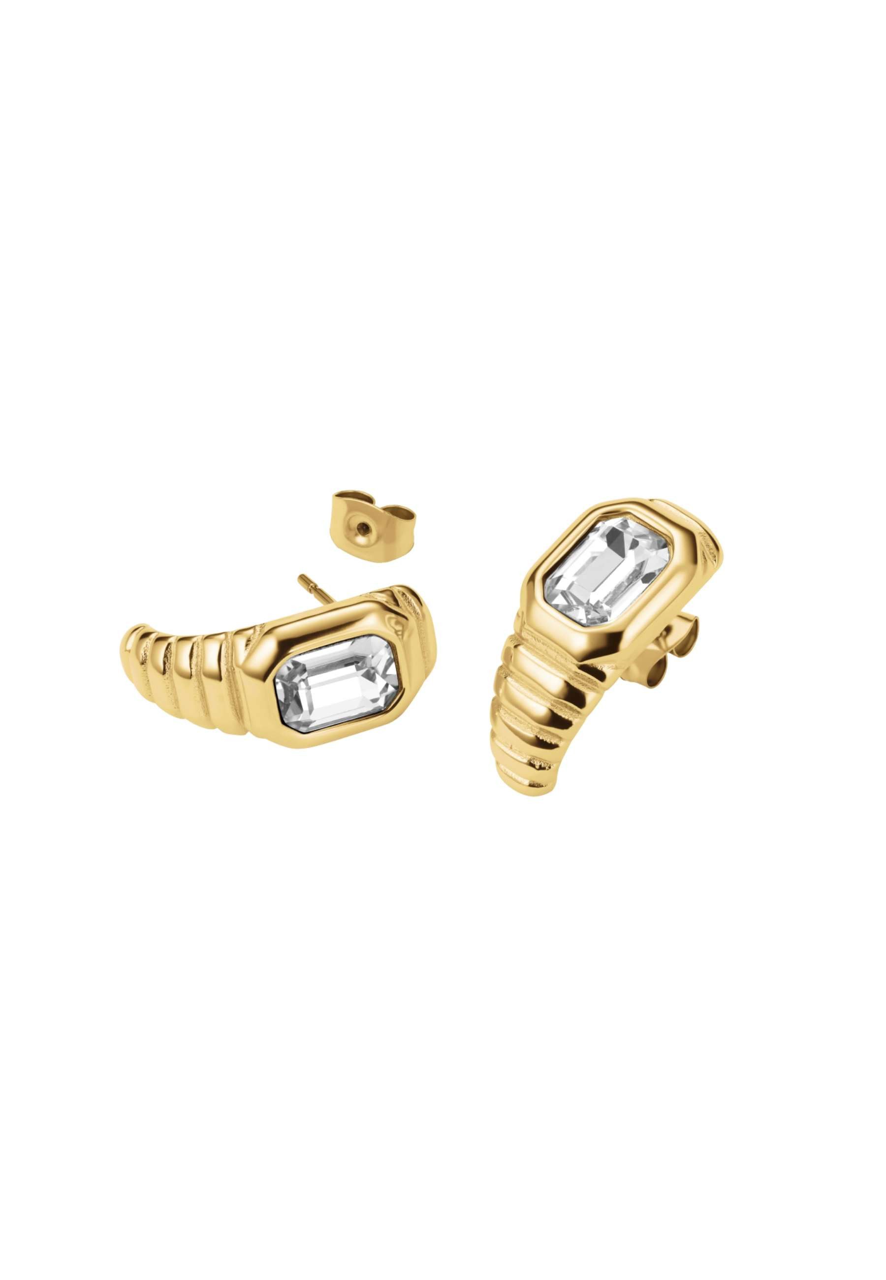 ROSEFIELD Ohrring-Set ROSEFIELD Damen-Schmuck achteckige gerippte Nieten Goldfarben