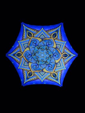 Wandteppich Schwarzlicht Segel Spandex Mandala "Blue Sacred Church", 2,25x2,25m, PSYWORK, UV-aktiv, leuchtet unter Schwarzlicht