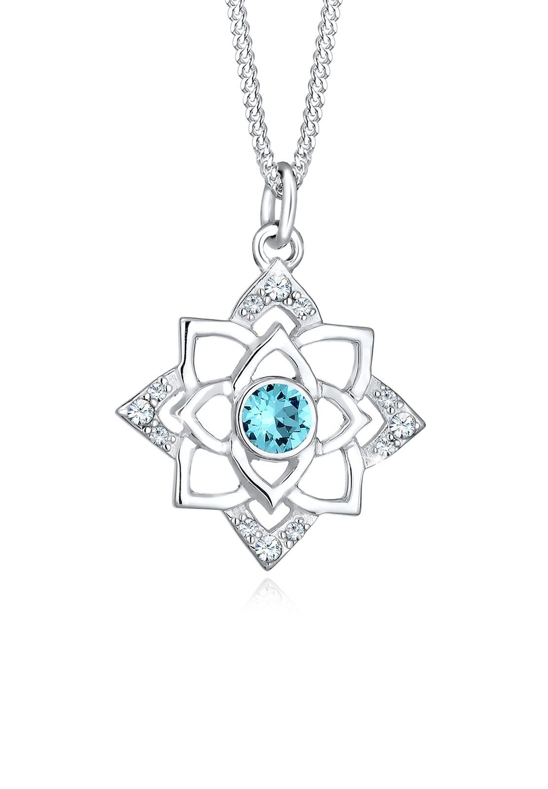 Elli Collierkettchen Geburtsstein Lotus Kristalle 925 Silber Hellblau