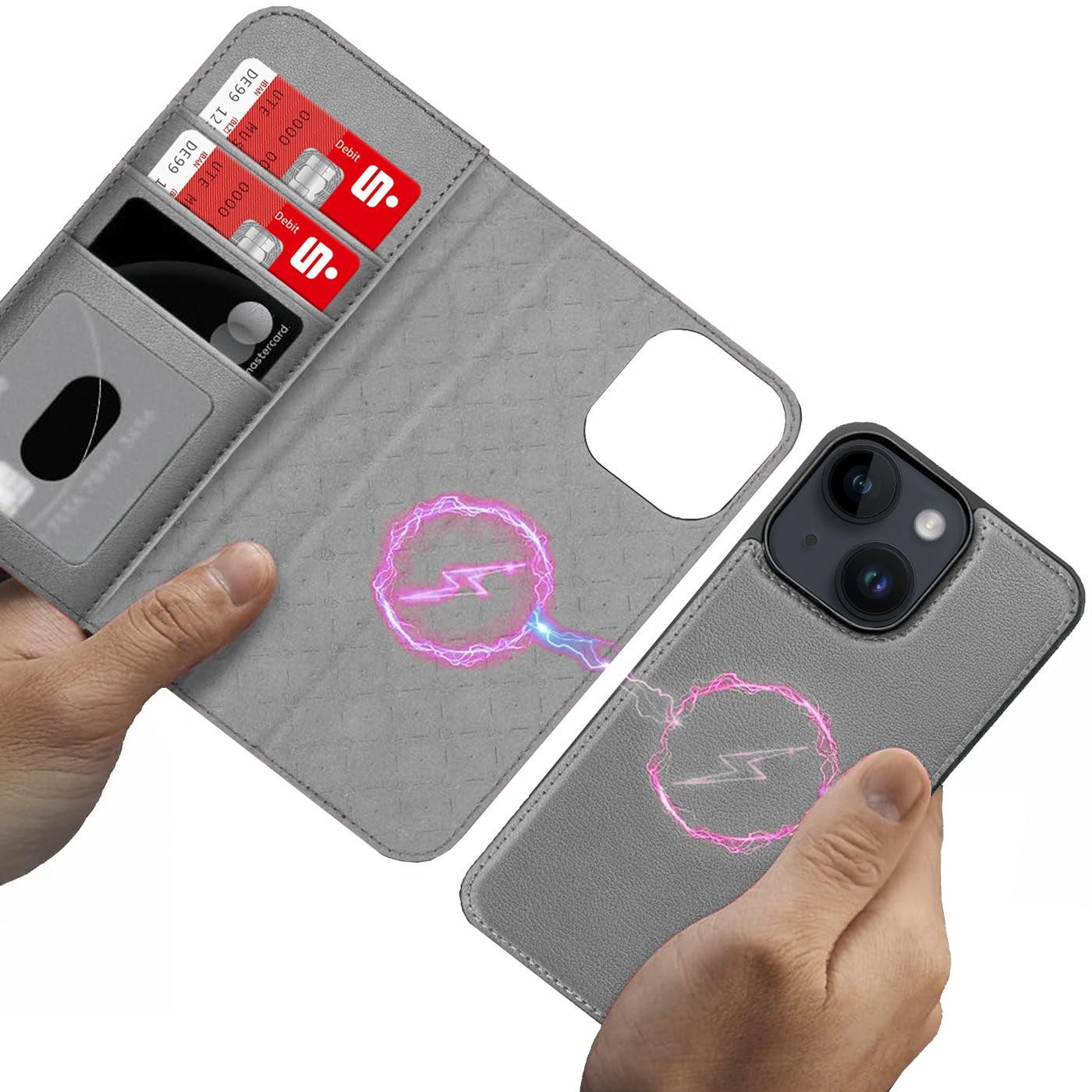 CoolGadget Handyhülle Magnet Book Case für Apple iPhone 14 Hülle + Klapphülle 6,1 Zoll, 2in1 abnehmbare magnetische RFID Schutzhülle Kartenfach Fotofenster