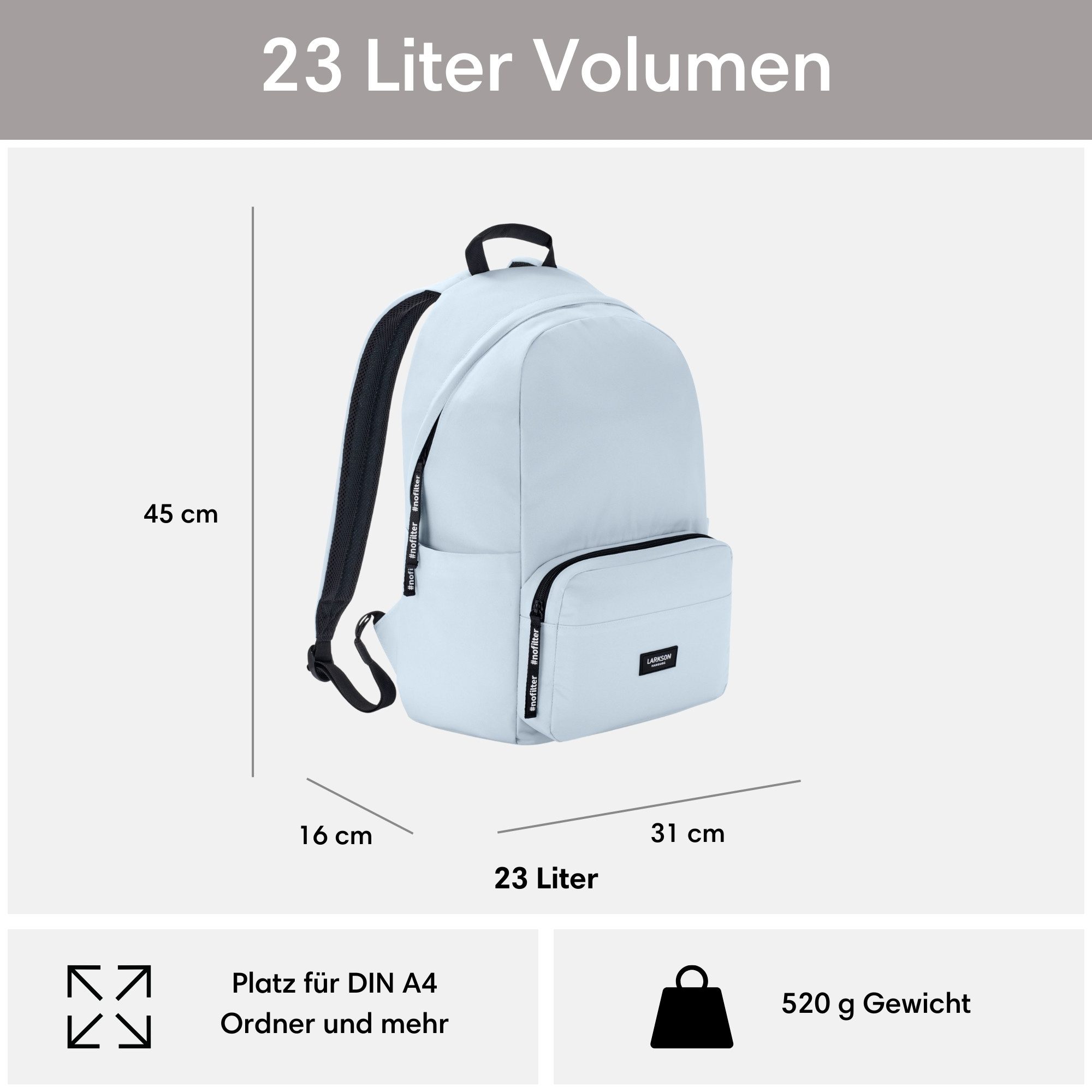 LARKSON Schulrucksack No 3 Rucksack Schule Mädchen Jungen Teenager (1-tlg), Seitentasche, Laptopfach, Wasserabweisend – Bild 2 von 5