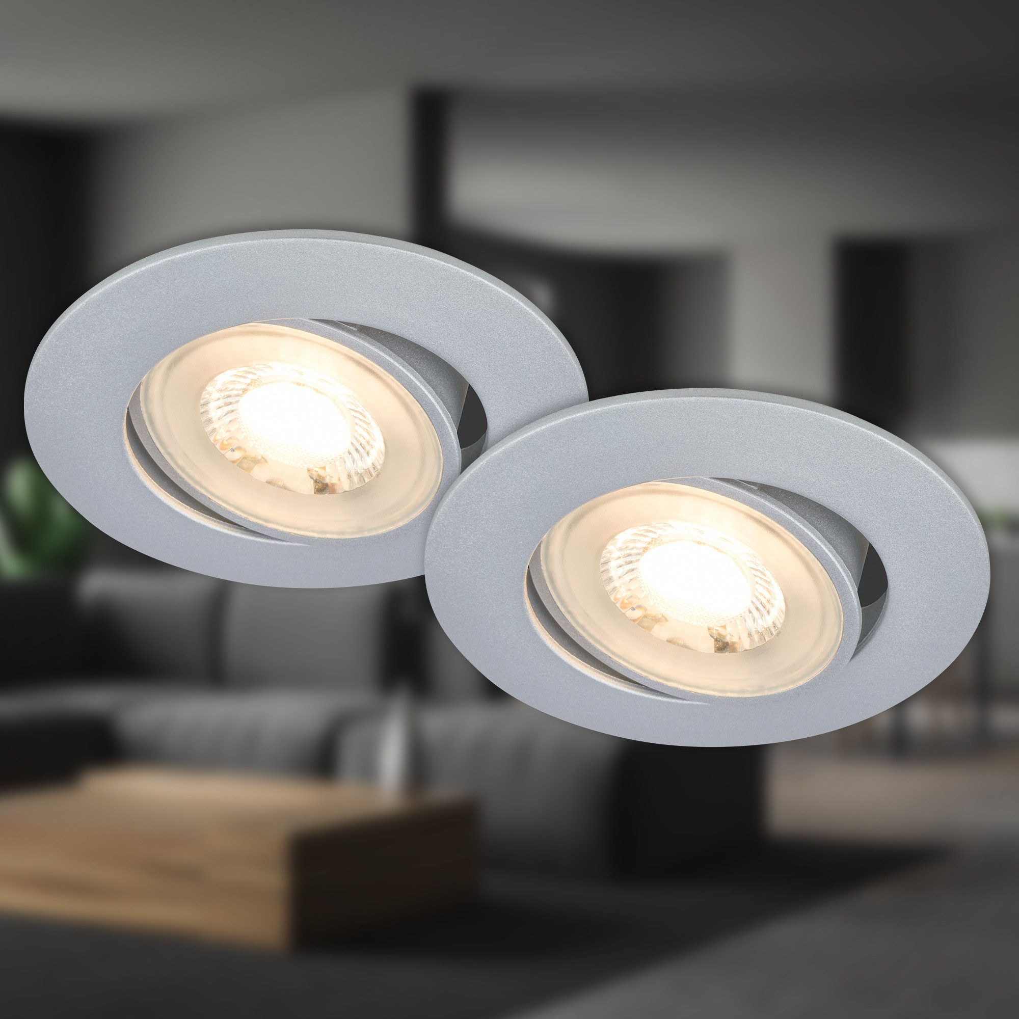 Briloner Leuchten LED Einbaustrahler 2er Set Schwenkbar Warmweiß Flaches Design, LED fest integriert