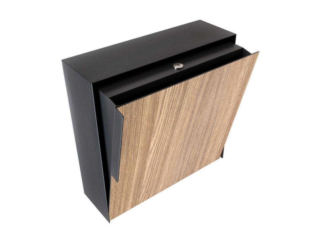 Thumbnail - Bravios Briefkasten Wandbriefkasten Porto Schwarz mit Holzdekor-Front