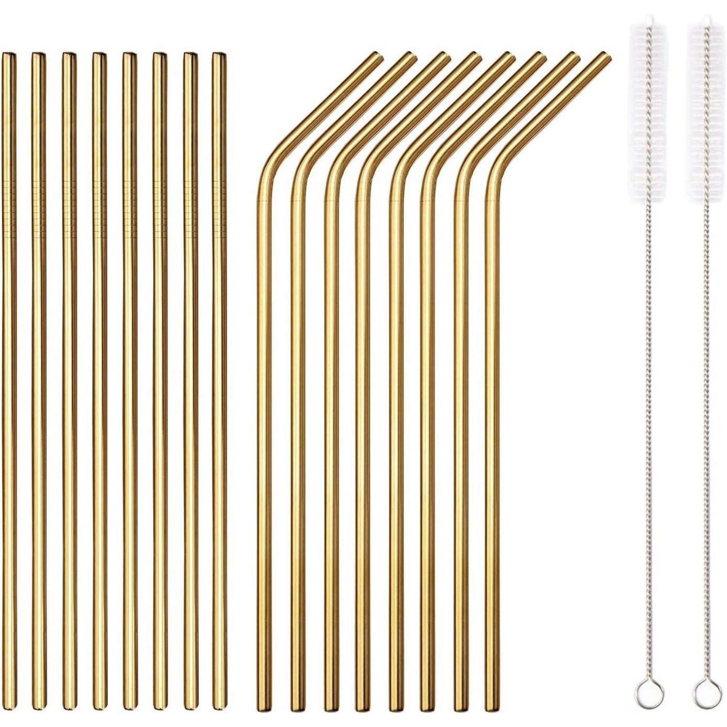 LuxusKollektion Trinkhalme Trinkhalme Edelstahl Gold 18teilig 8gebogen Gold - 18 Stück