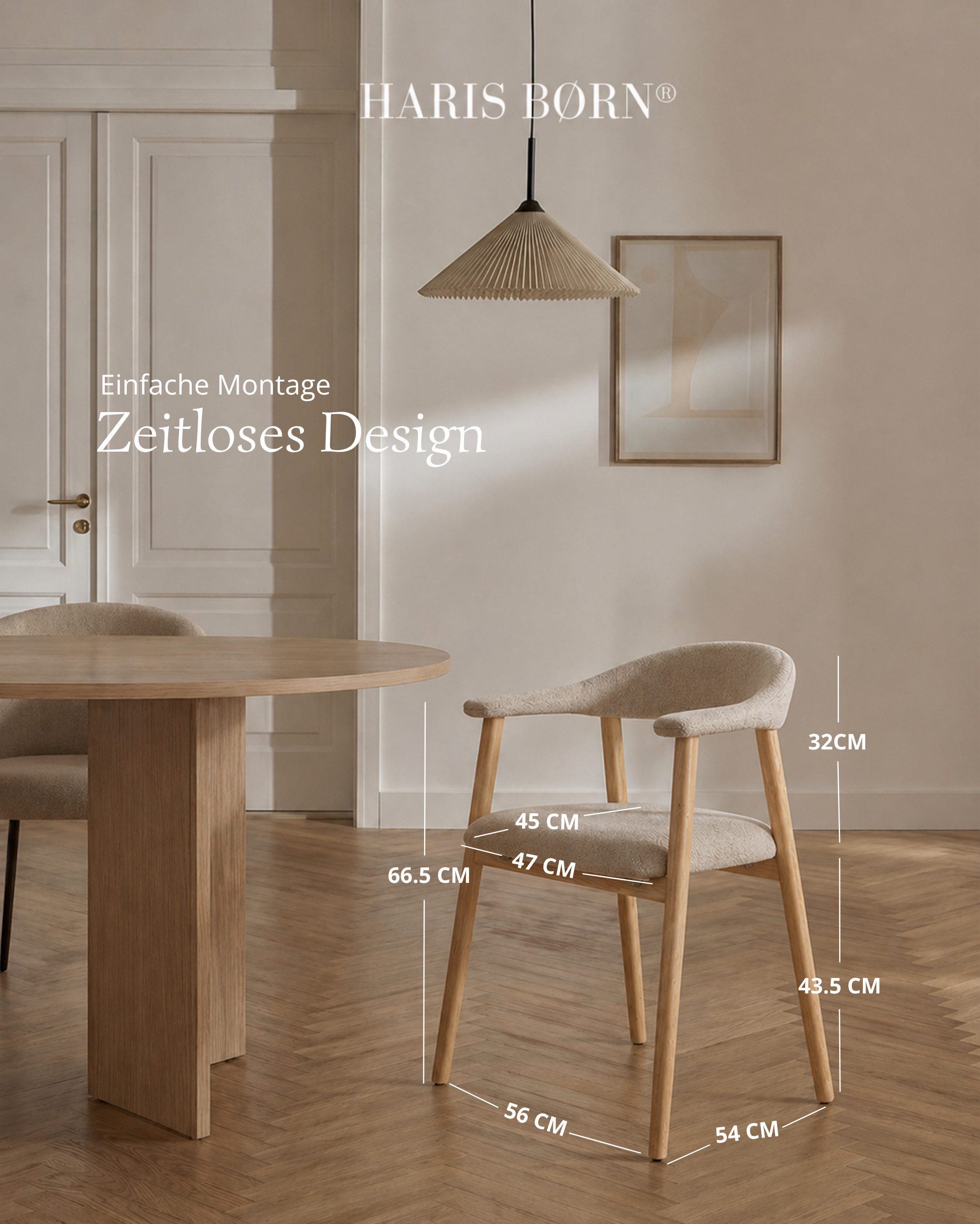 Haris Børn Esszimmerstuhl mit Armlehne (Massiv Eiche) - Polsterstühle für Esszimmer (Set, 8 St), Premium Esszimmer Stühle & Esstisch Stühle - Moderner Polsterstuhl
