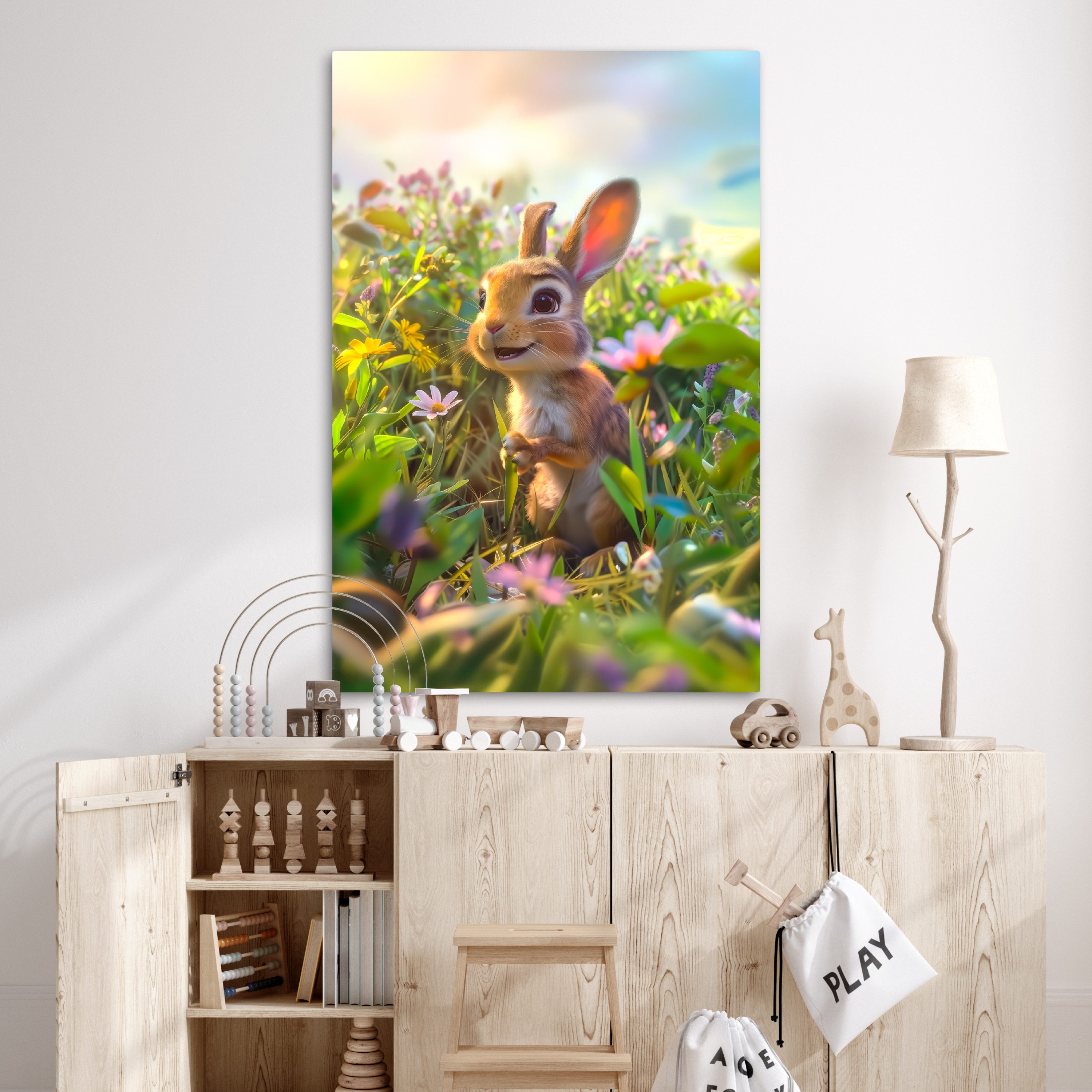 OneMillionCanvasses® Leinwandbild Kaninchen - Tiere - Natur, Fotodruck (1 St), Babyzimmer Deko Junge Mädchen, Kinderzimmer 80x120 cm