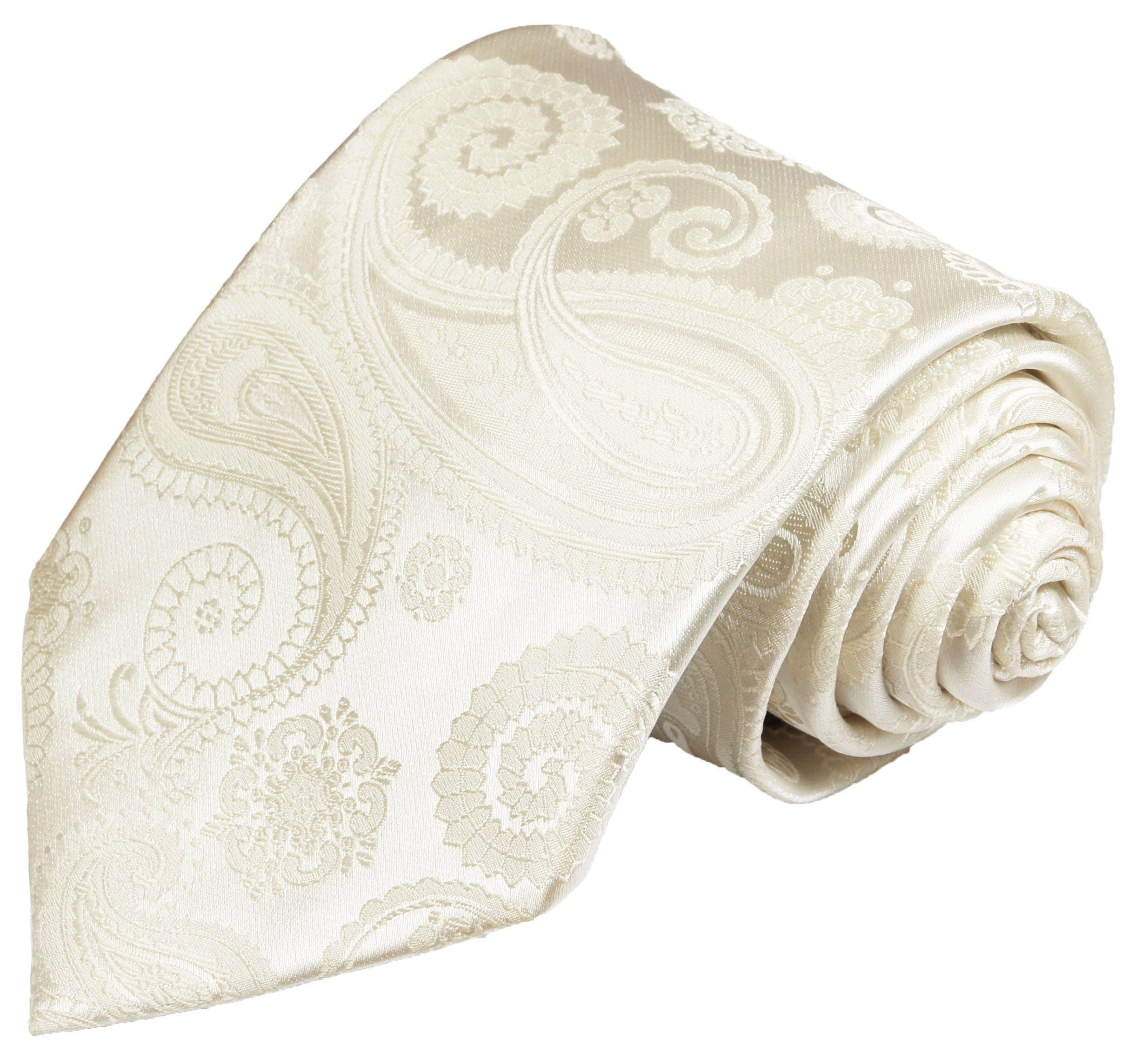 Paul Malone Krawatte Herren Hochzeitskrawatte paisley - Mikrofaser - Bräutigam Schmal (6cm), ivory V44 | Breite Krawatten