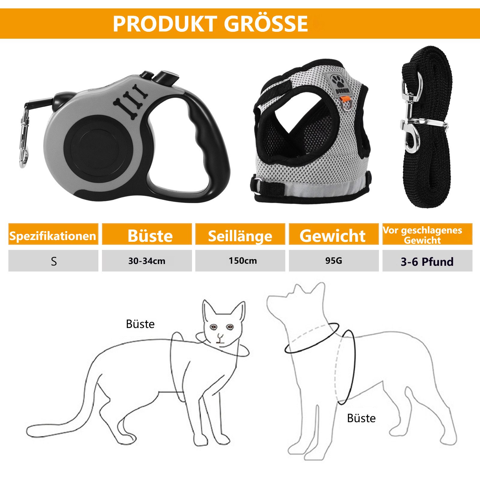 BlingBin Katzen-Geschirr Automatisch einziehbare 5m Leine günstig online kaufen