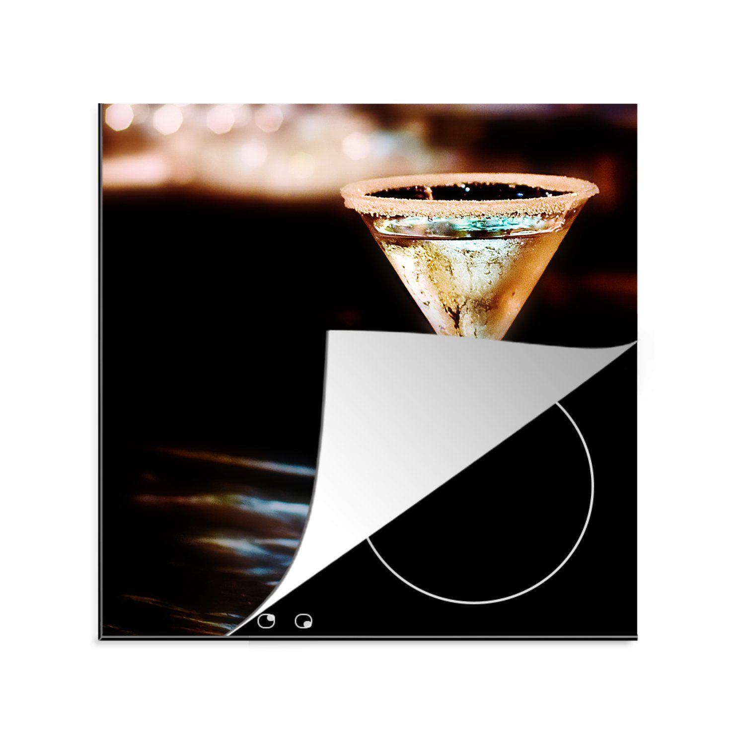 cm, einer mit Martini-Glas Martini Arbeitsplatte (1 78x78 auf MuchoWow tlg), für Herdblende-/Abdeckplatte Ceranfeldabdeckung, Bar, küche Vinyl, schwarzen